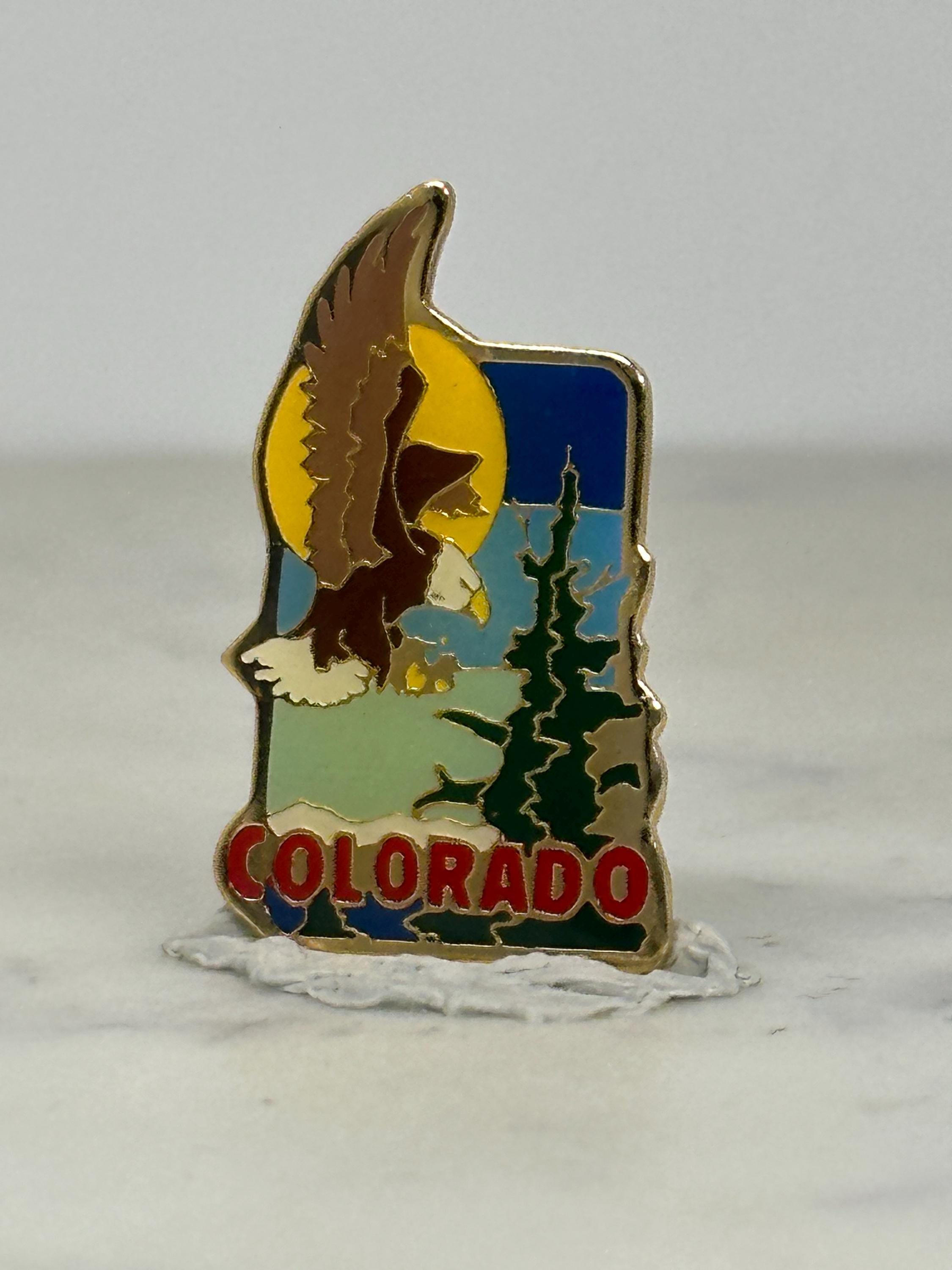 Colorado State Pin: Bold Enamel Eagle Scene - Vintage Travel Accessory