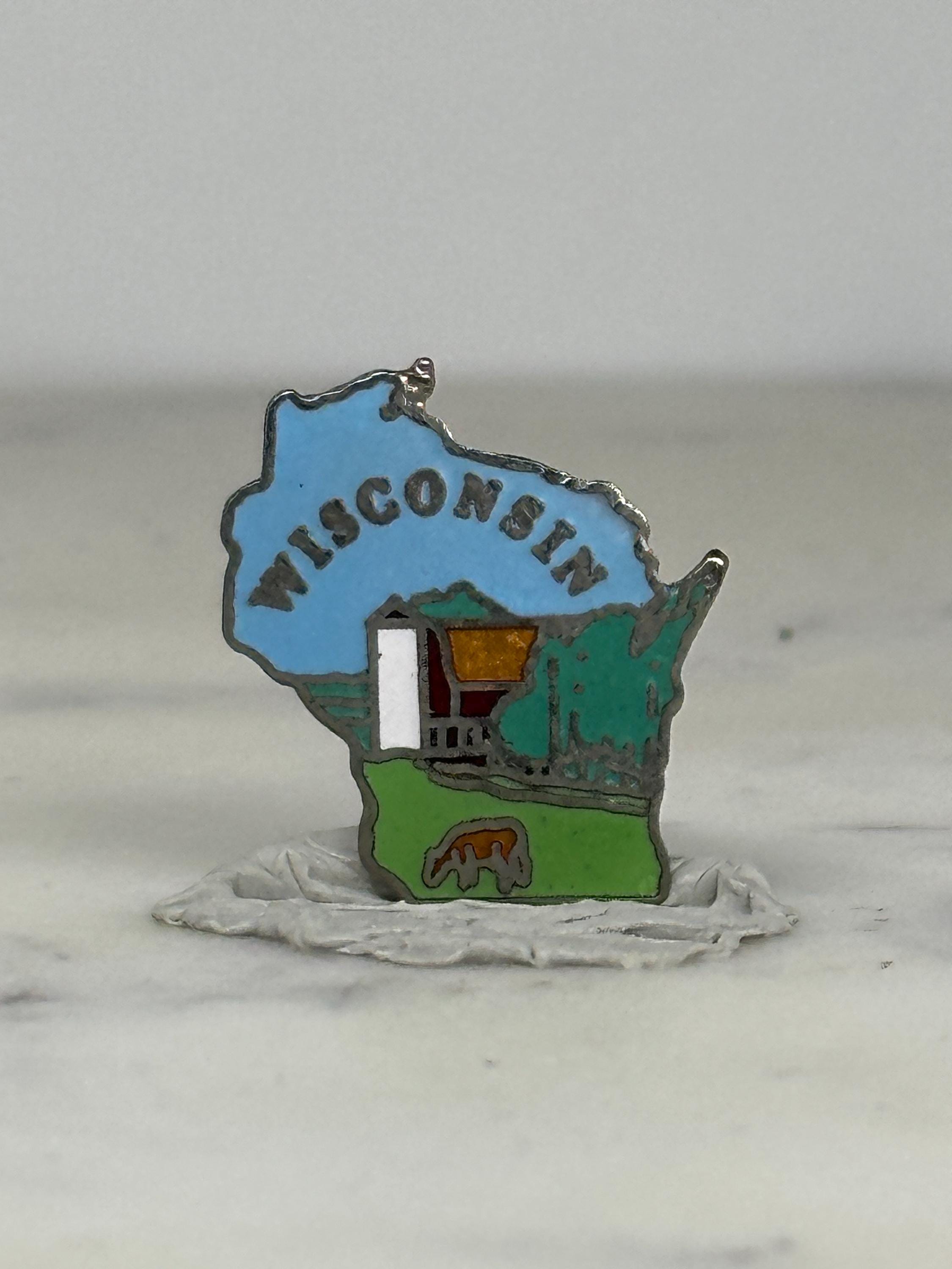 Wisconsin State Pin: Colorful Enamel Finish - Vintage Travel Accessory
