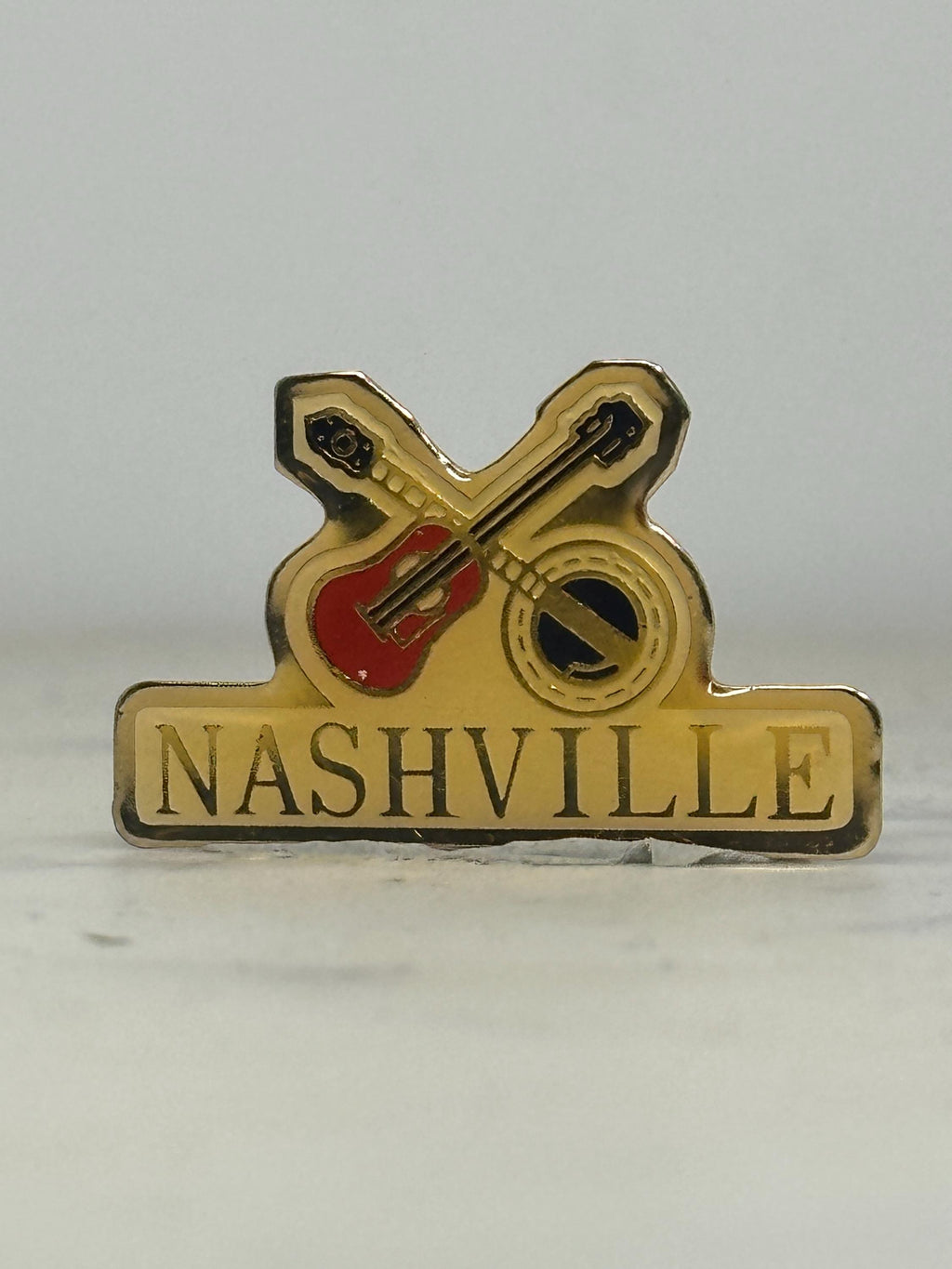 Nashville Music Souvenir Pin: Gold Enamel Finish - Vintage Travel Accessory