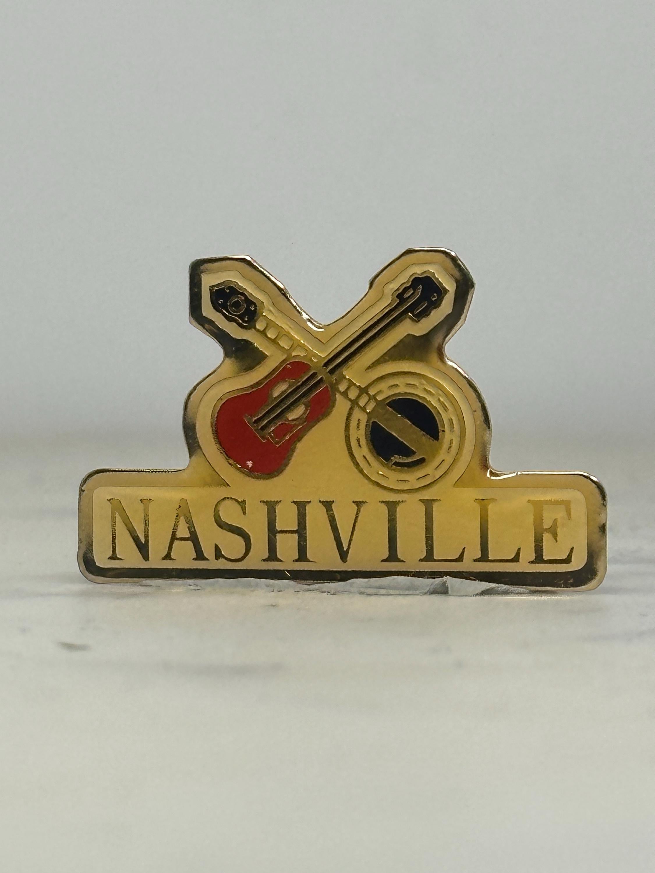 Nashville Music Souvenir Pin: Gold Enamel Finish - Vintage Travel Accessory