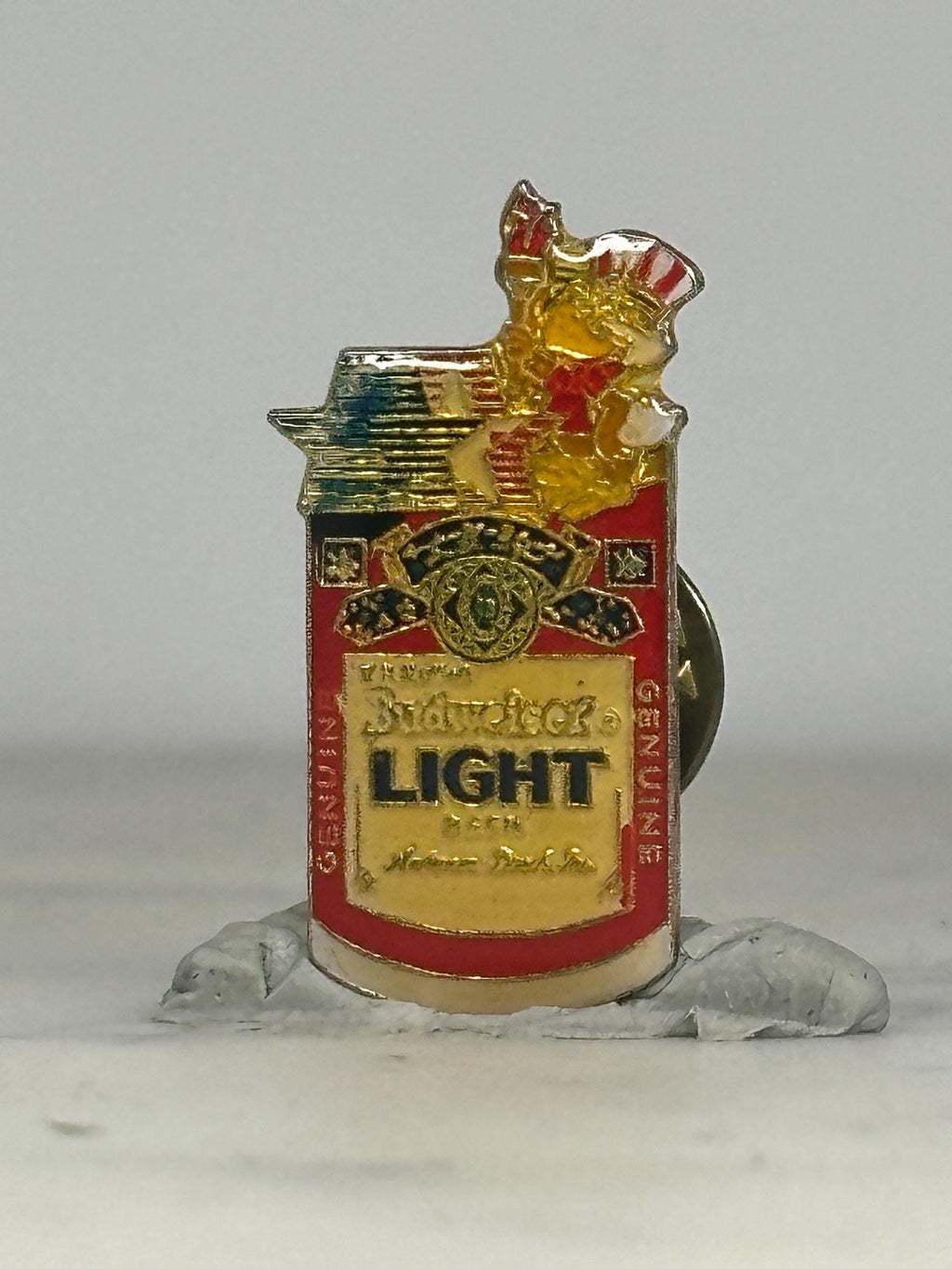 Budweiser Light Beer Pin: Red Gold Enamel - Vintage Patriotic Accessory