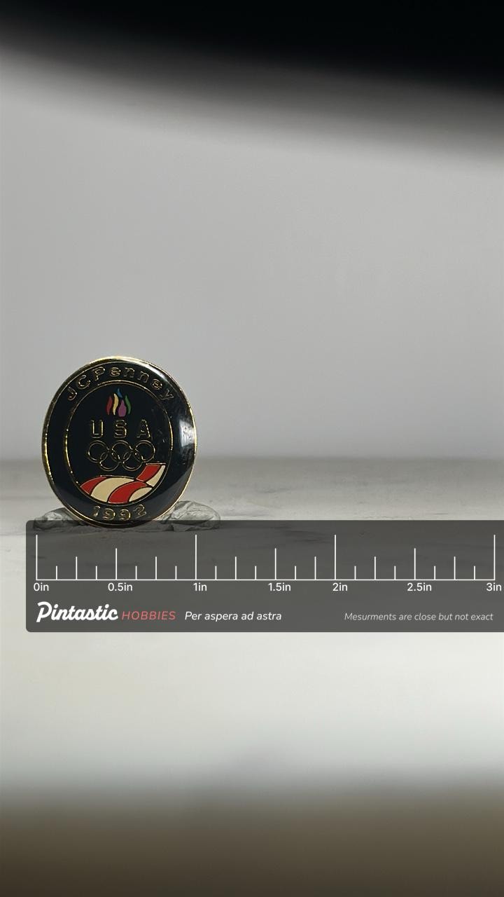 1992 USA Olympic Pin: Black Enamel Gold Trim - Vintage Team USA Accessory with ruler overlay for size reference