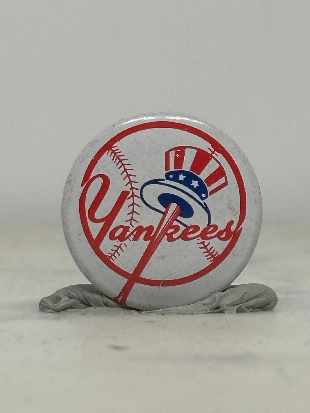 Yankees Baseball Pinback Button: Red White Blue Logo - Vintage Sports Accessory