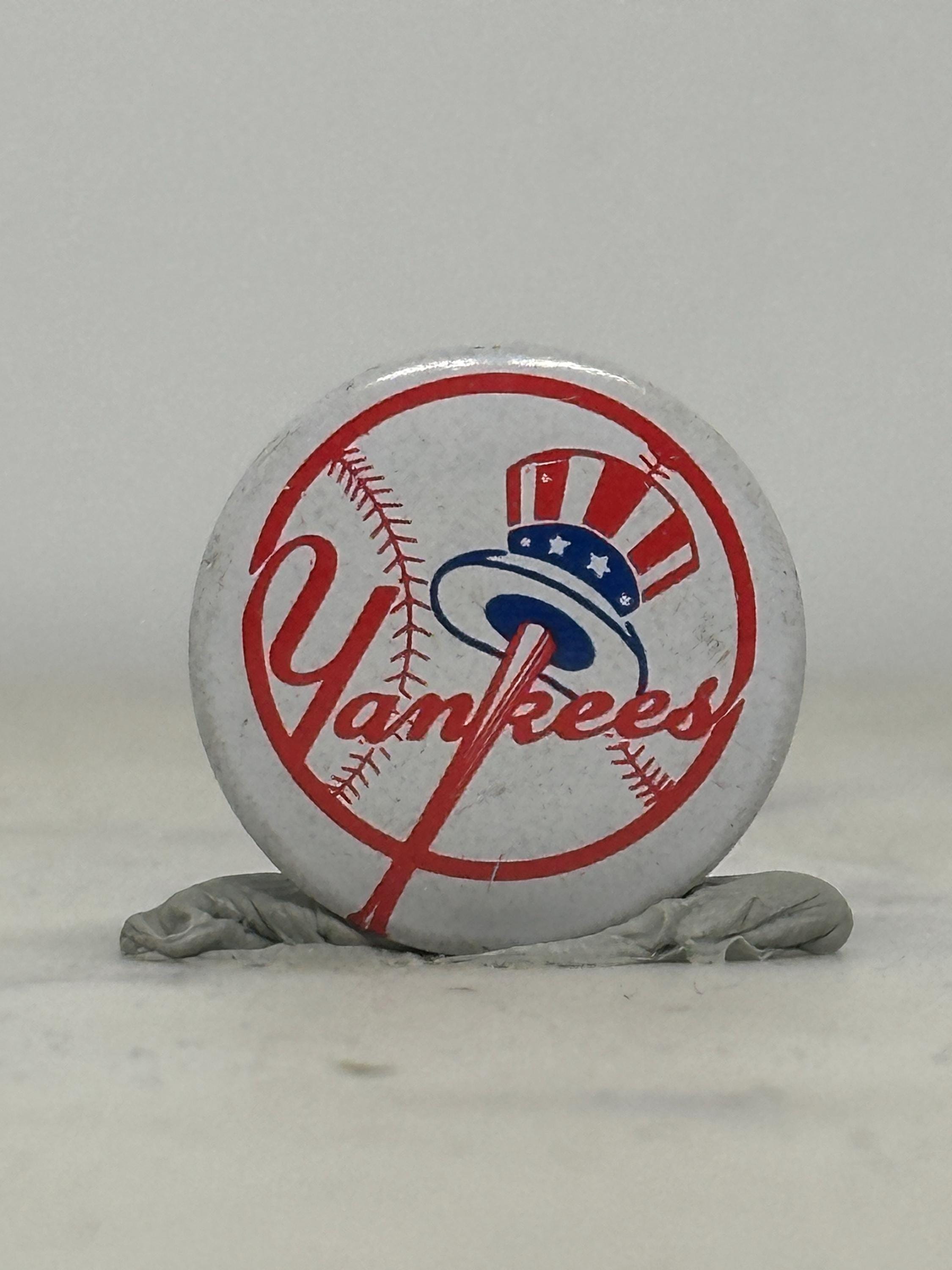 Yankees Baseball Pinback Button: Red White Blue Logo - Vintage Sports Accessory