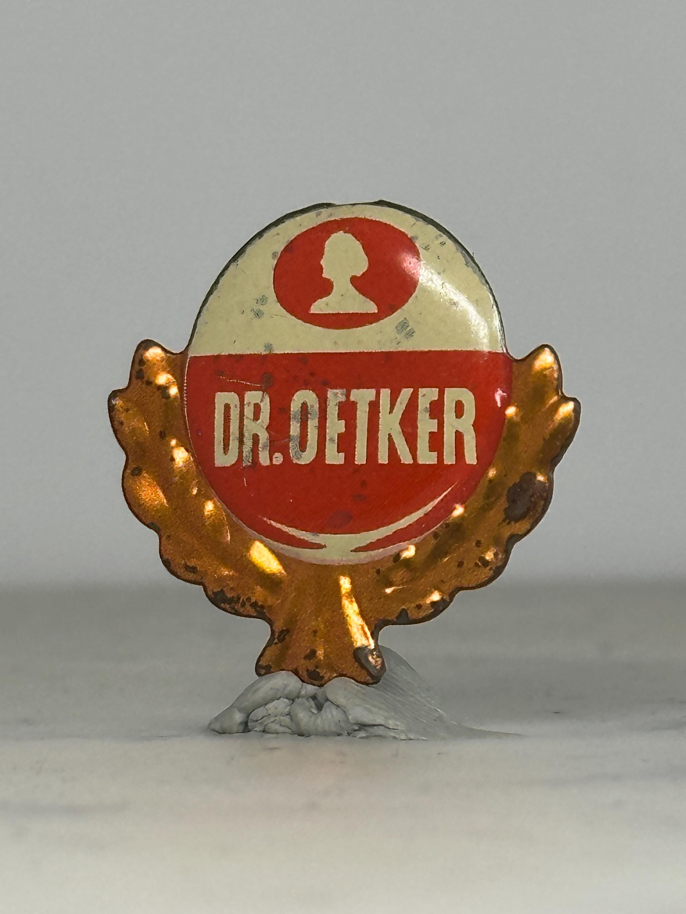 Dr. Oetker Enamel Pin: Red & Gold Logo Design - Vintage Advertising Accessory