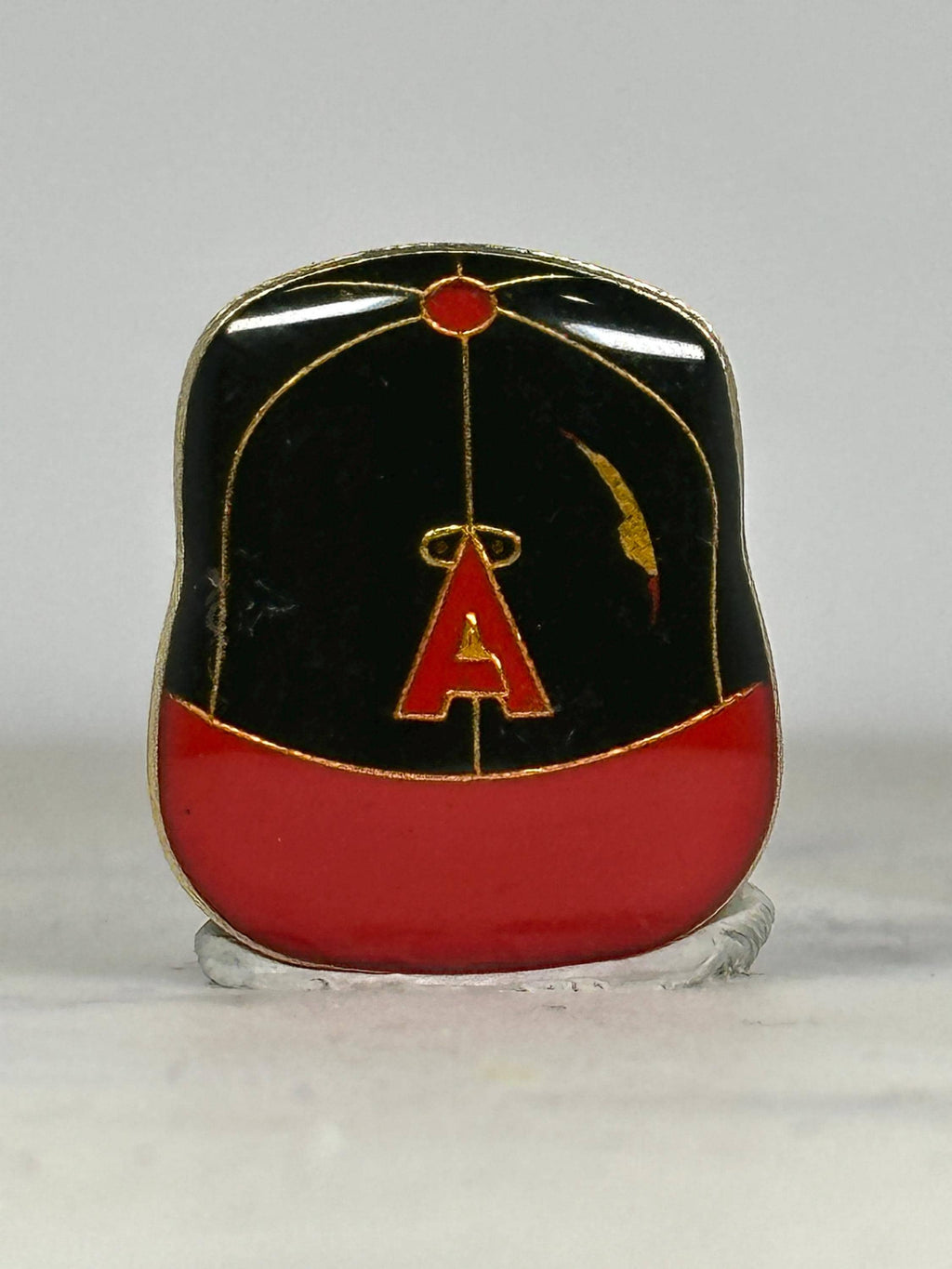 Angels Baseball Hat Pin: Red & Black Enamel - Vintage Sports Accessory