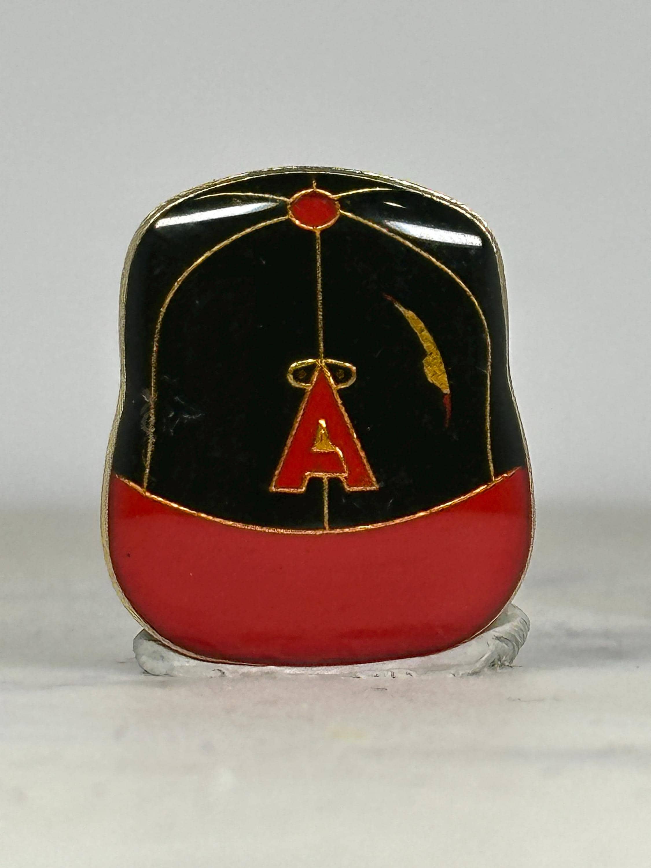 Angels Baseball Hat Pin: Red & Black Enamel - Vintage Sports Accessory