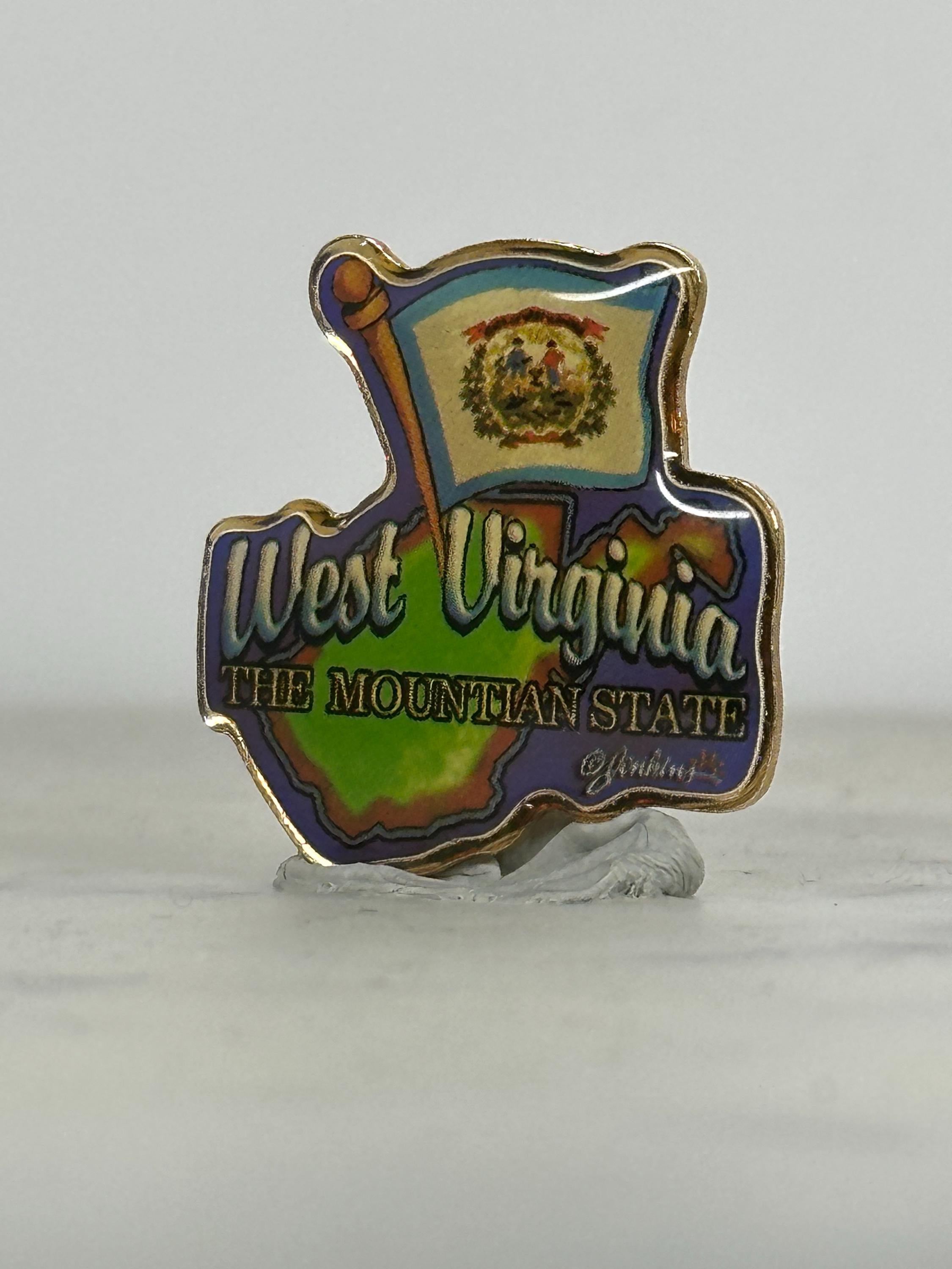 West Virginia State Pin: Multicolor Enamel Finish - Vintage Travel Accessory
