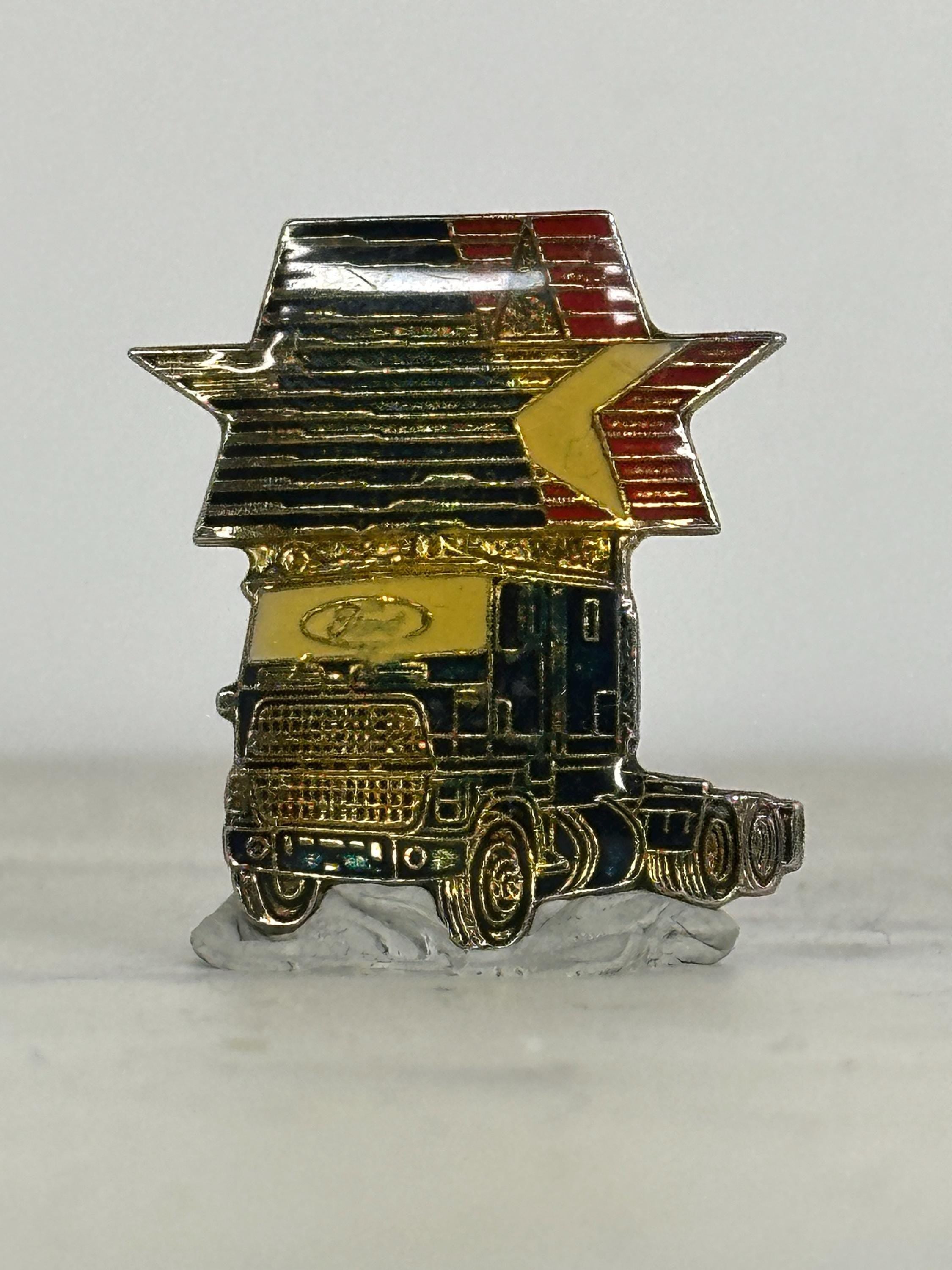 Semi Truck Enamel Pin: Gold & Tri-Color Star - Vintage Trucker Accessory