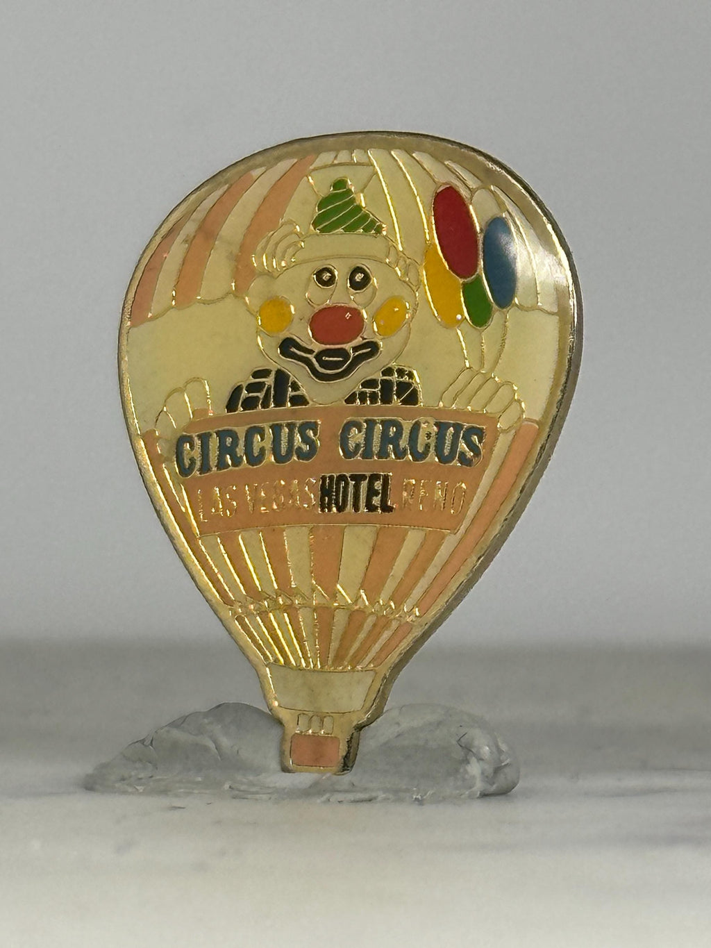 Circus Circus Clown Balloon Pin: Gold-tone Enamel - Vintage Vegas Accessory