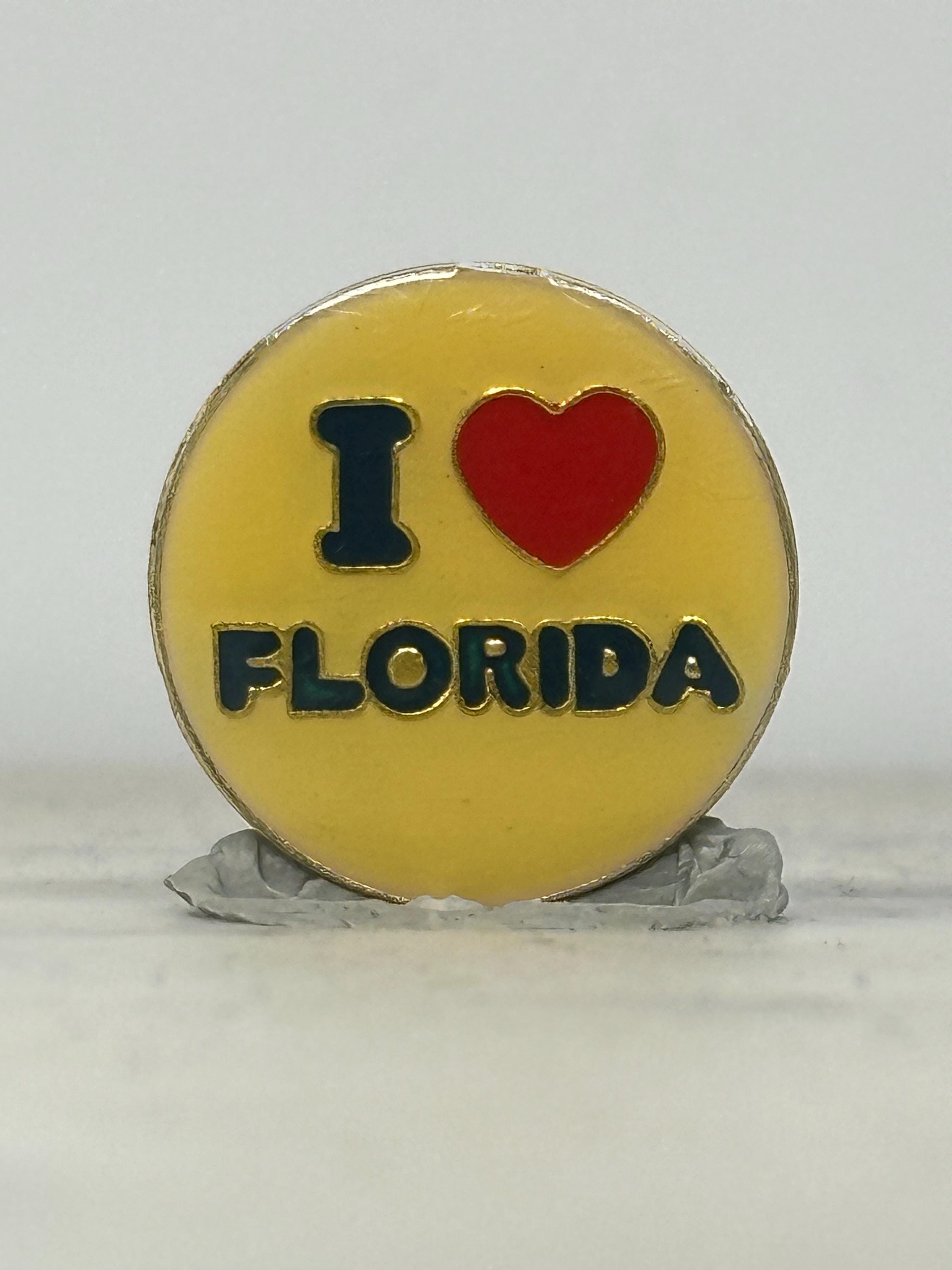 I Love Florida Enamel Pin: Yellow Red Blue Finish - Retro Tourist Accessory
