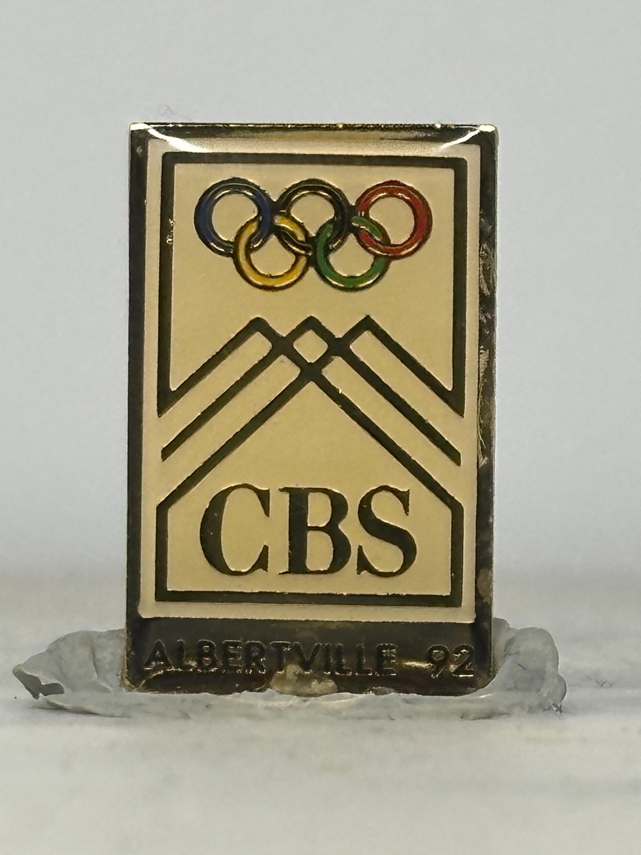 CBS Olympic Enamel Pin: Gold Tone Rectangle - 1992 Albertville Accessory