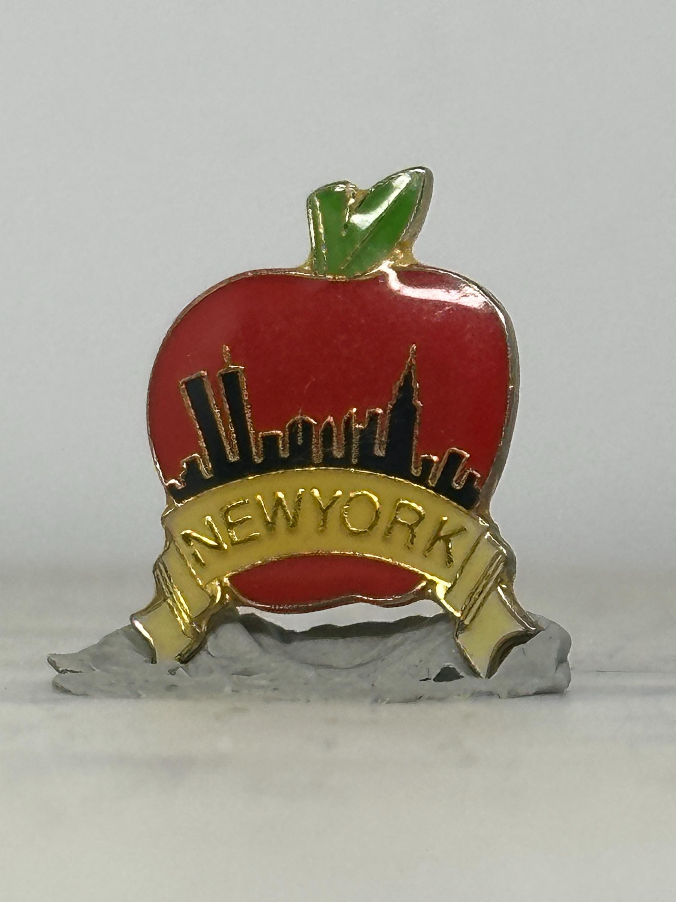 New York City Skyline Pin: Red Apple Enamel - Vintage Souvenir Accessory