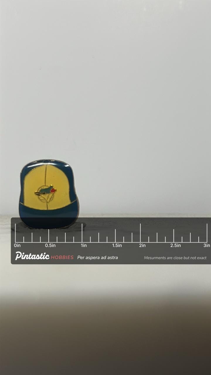 Vintage Toronto Blue Jays Hat Pin – MLB Baseball Cap Enamel Lapel Pin with ruler overlay for size reference