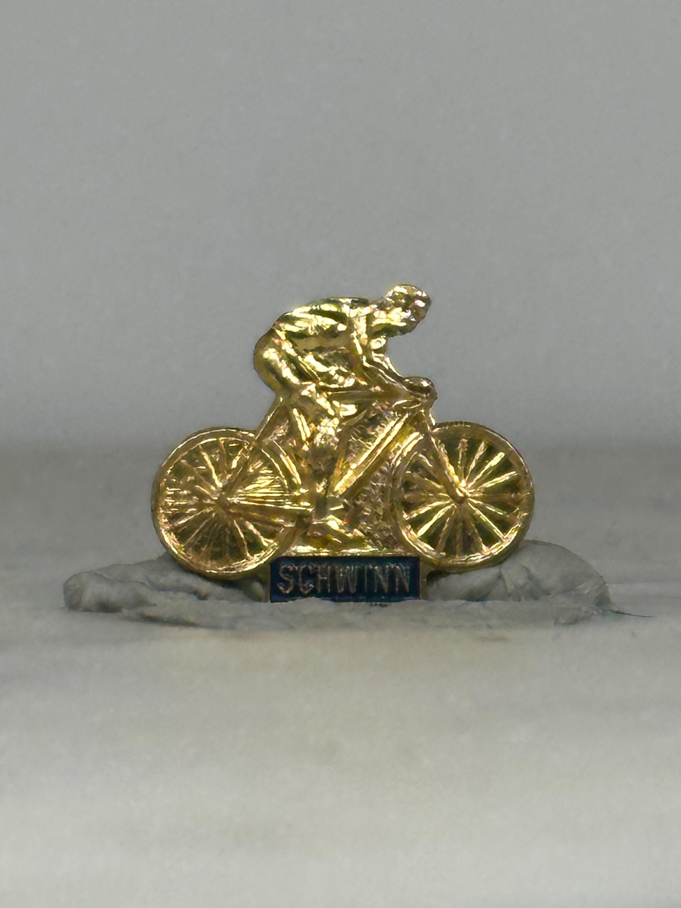 Schwinn Bicycle Rider Pin: Gold Tone Finish - Vintage Sports Accessory