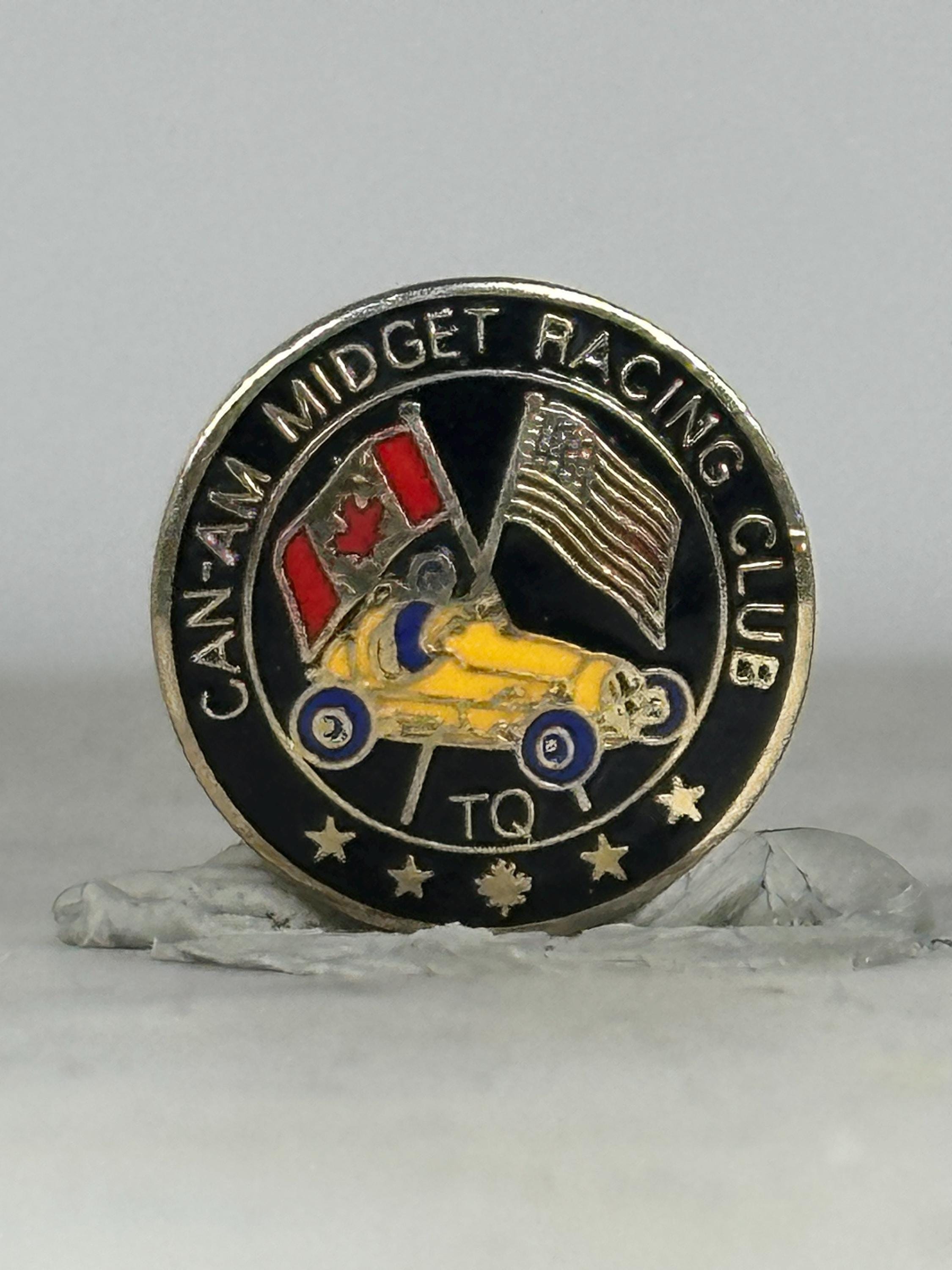 Can-Am Midget Racing Club Pin: Yellow Car Enamel - Vintage Motorsport Accessory