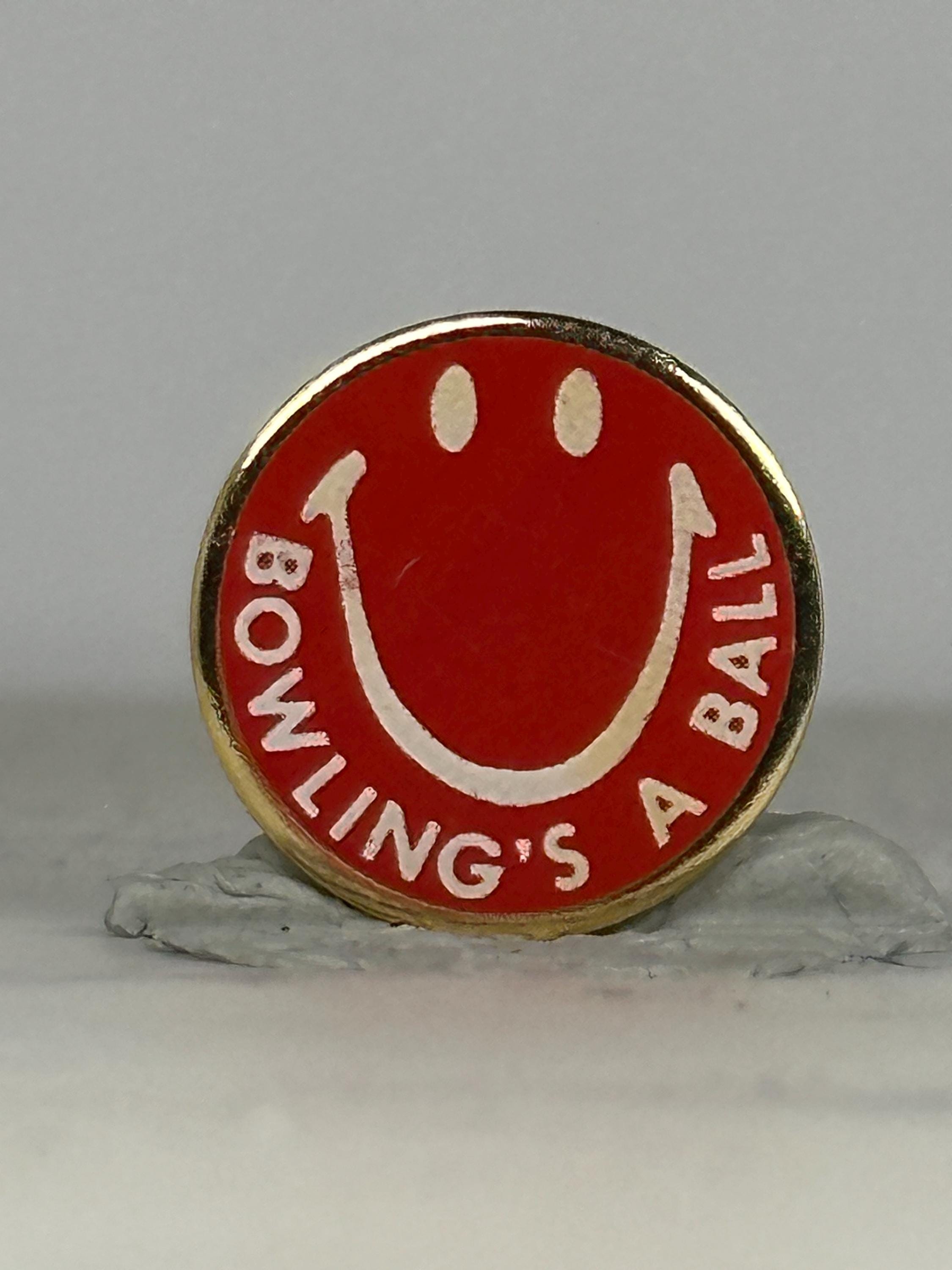 Bowling Smiley Enamel Pin: Red White Gold - Retro Sports Accessory