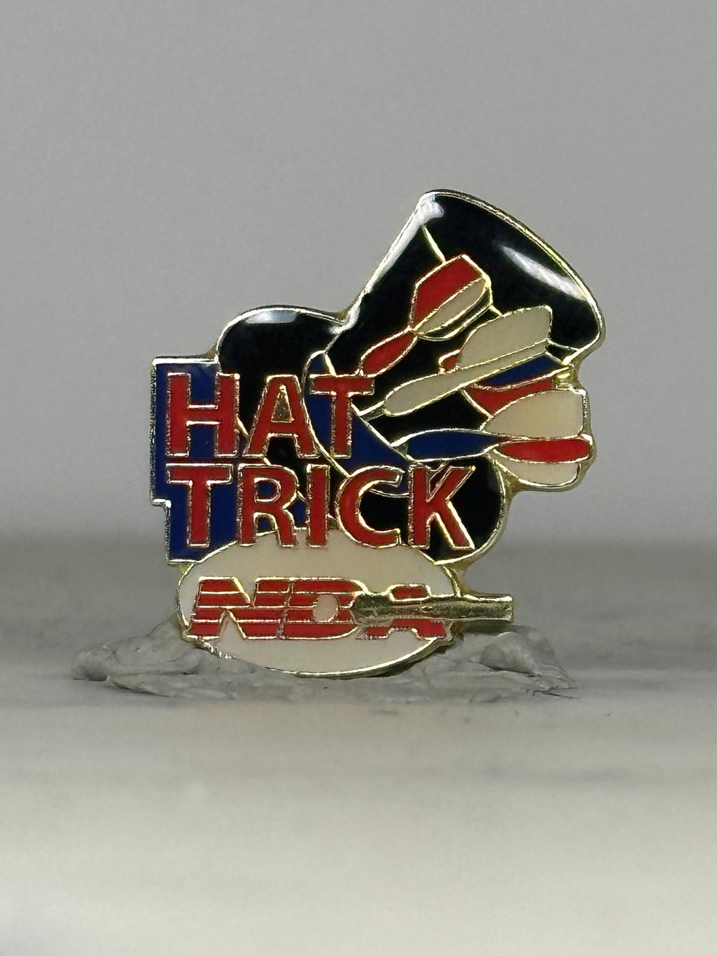 Vintage NDA Hat Trick Pin – National Dart Association Bullseye Achievement Enamel Lapel Pin
