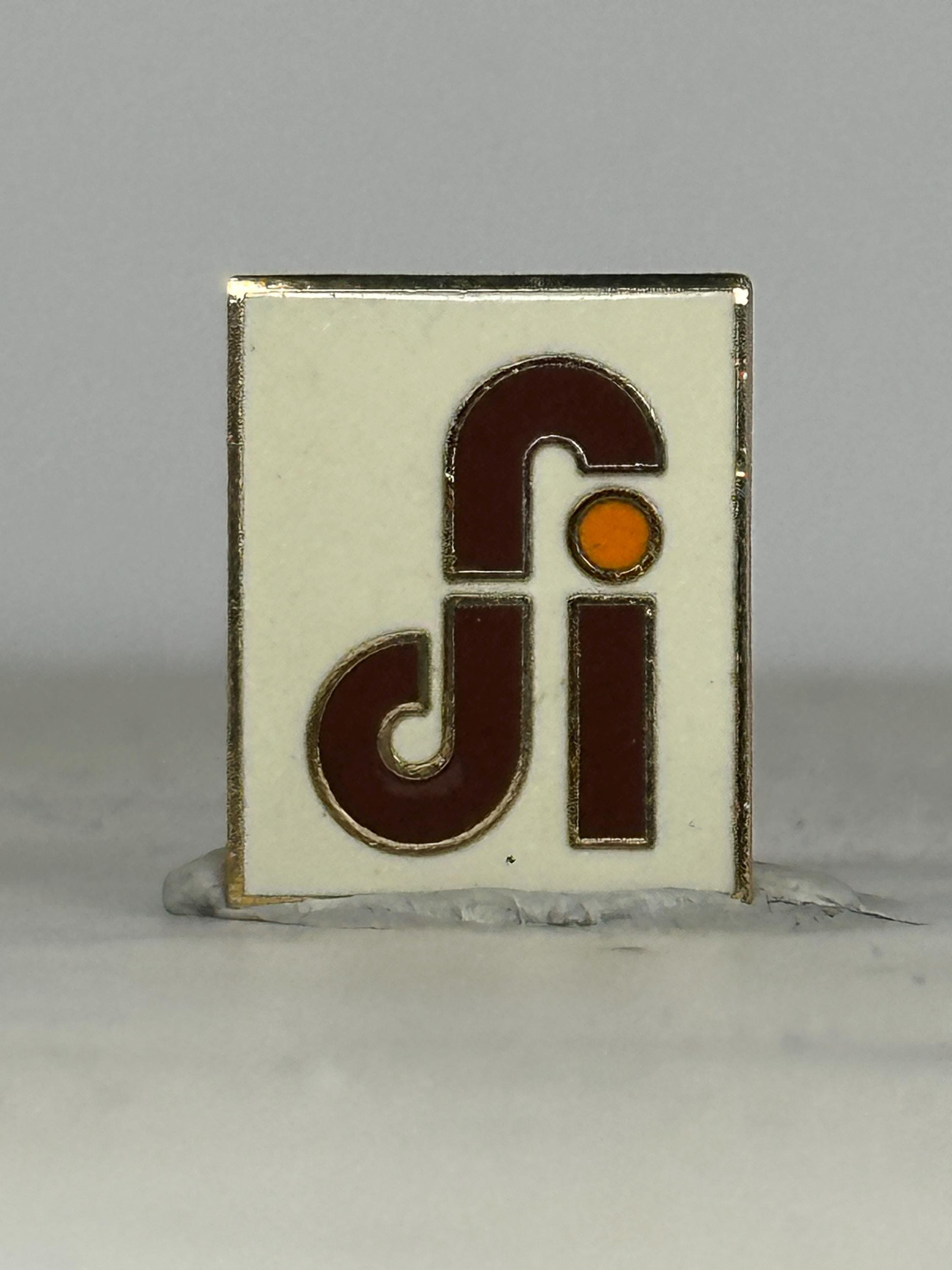DFI Logo Enamel Pin: Red & Orange on White - Retro Company Accessory