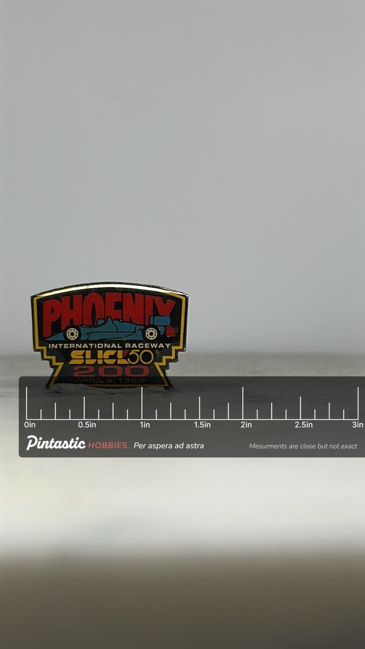 Phoenix Raceway Racing Pin: Bold Enamel Finish - 1995 Motorsports Accessory with ruler overlay for size reference