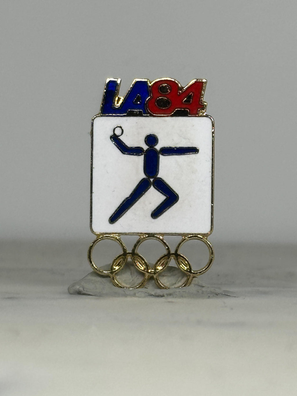 LA84 Olympic Handball Pin: Red Blue Enamel Gold Trim - 1984 Games Accessory