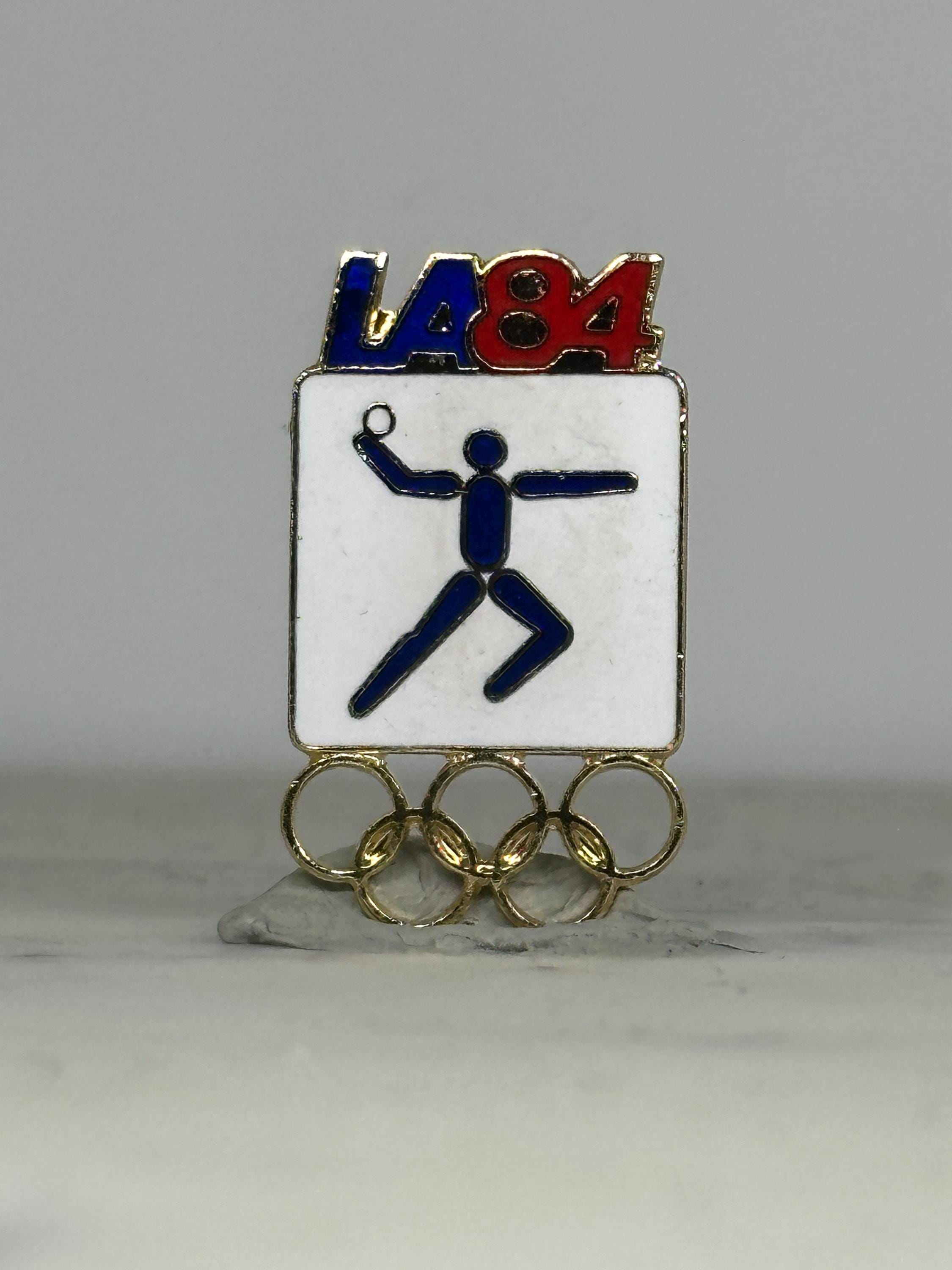 LA84 Olympic Handball Pin: Red Blue Enamel Gold Trim - 1984 Games Accessory