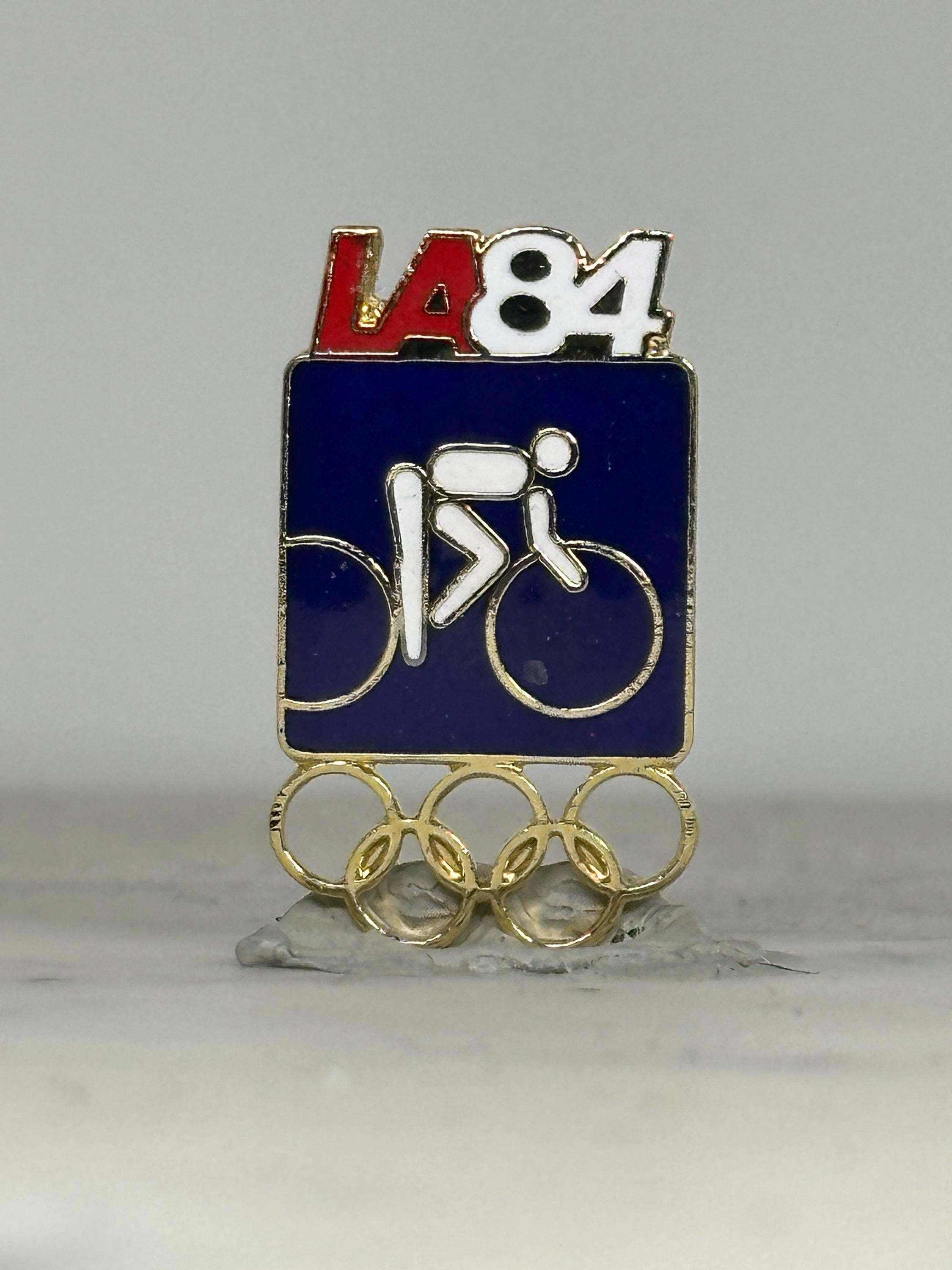 LA84 Olympic Cycling Pin: Red White Blue Enamel - Vintage Sports Accessory