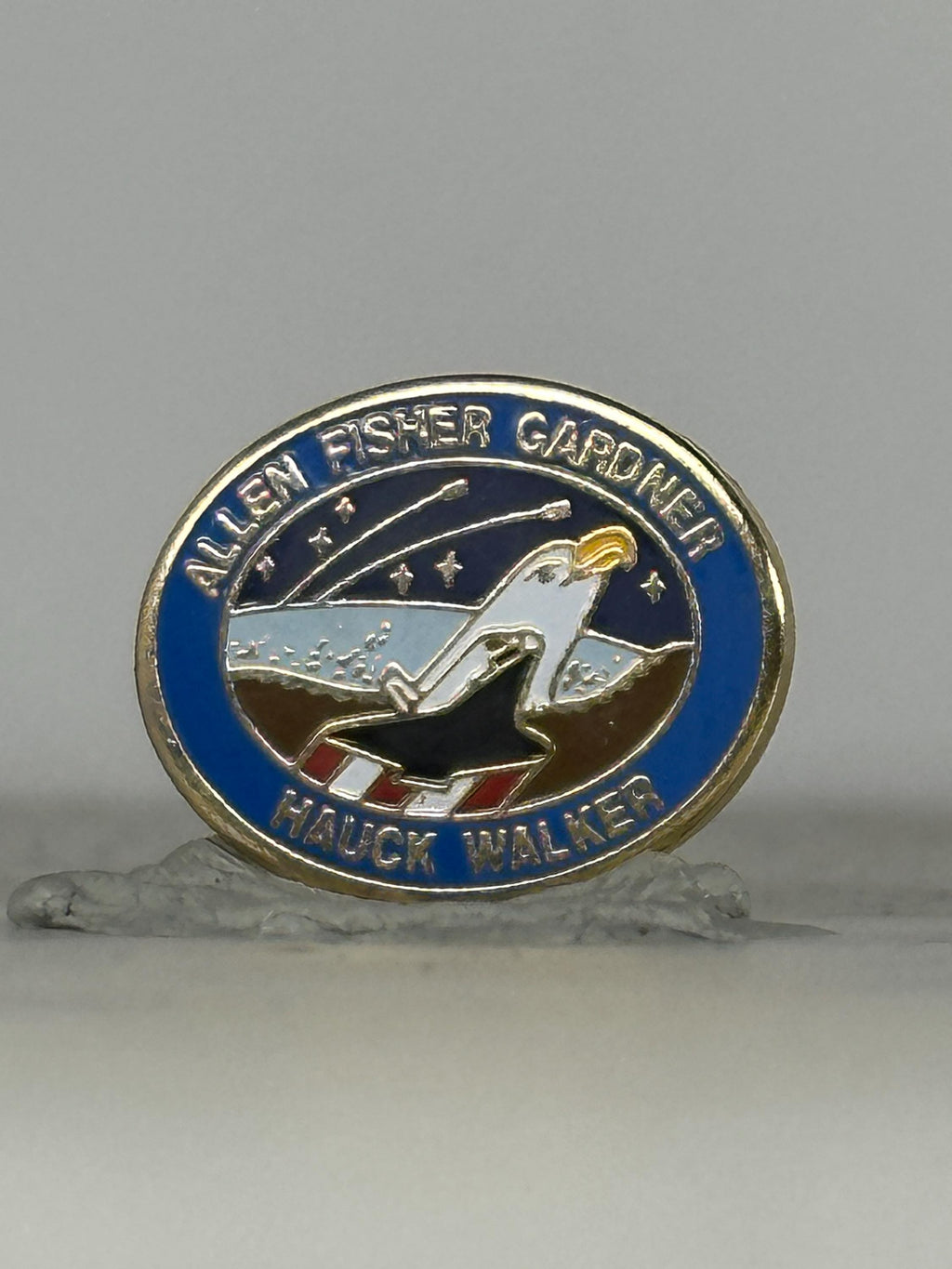 NASA STS-51-A Mission Pin: Gold Trim Blue Enamel - Vintage Space Accessory