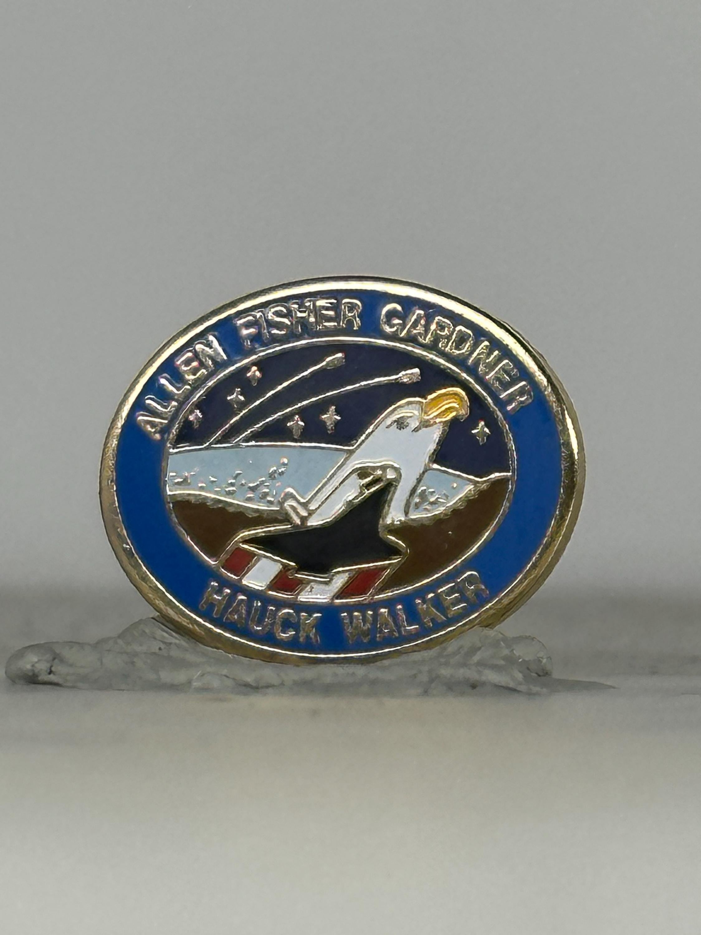 NASA STS-51-A Mission Pin: Gold Trim Blue Enamel - Vintage Space Accessory