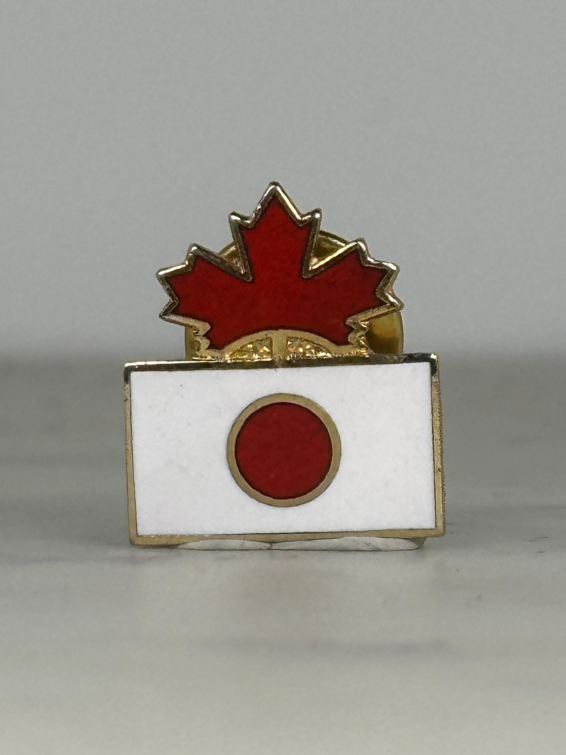 Canada Japan Flag Pin: Red & White Enamel Finish - International Accessory