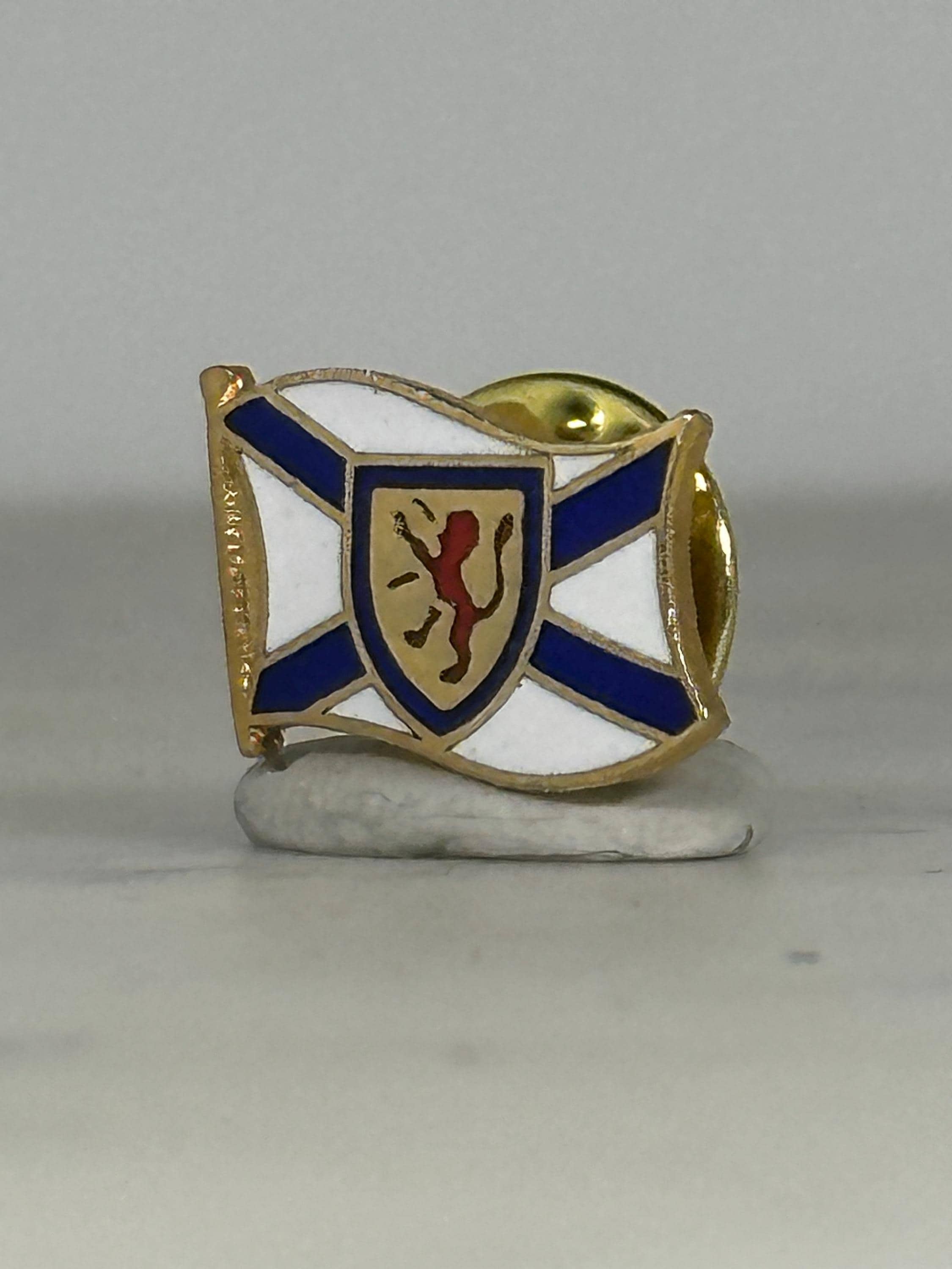Nova Scotia Flag Enamel Pin: Gold Trim Blue White - Vintage Travel Accessory