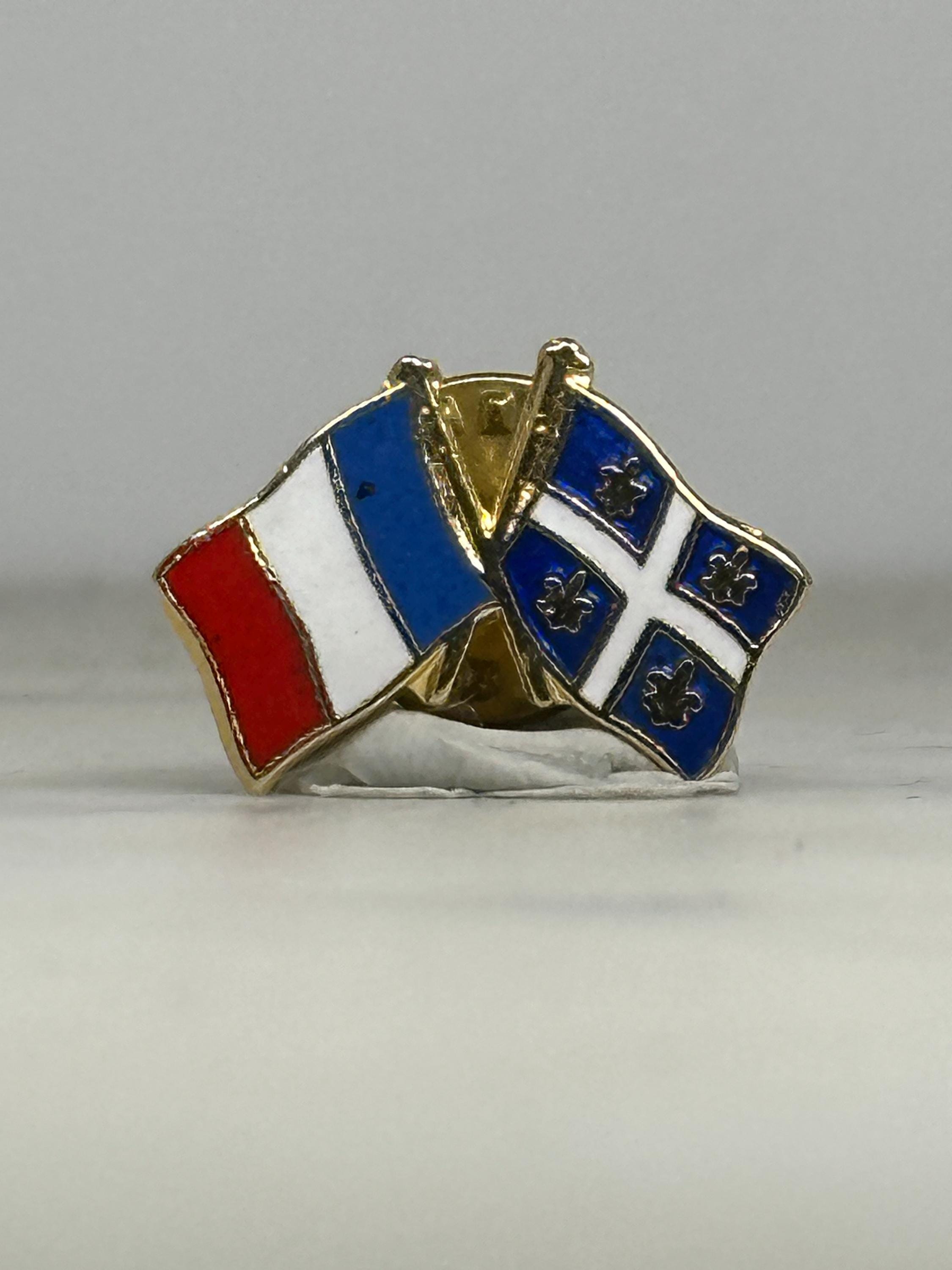 France & Quebec Flag Pin: Gold Tone Enamel - Friendship Theme Accessory
