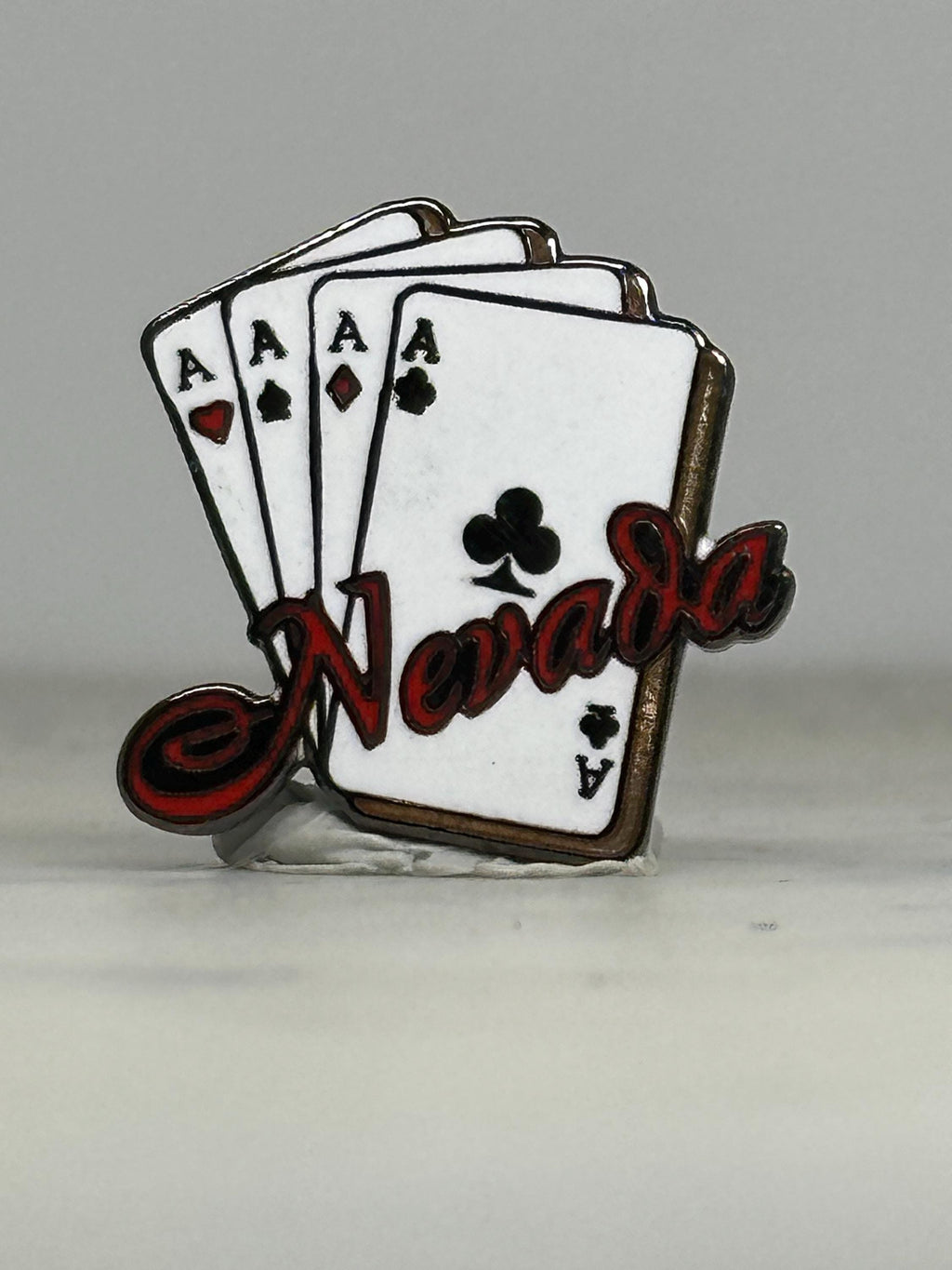 Nevada Playing Cards Pin: Red & White Enamel - Vintage Souvenir Accessory