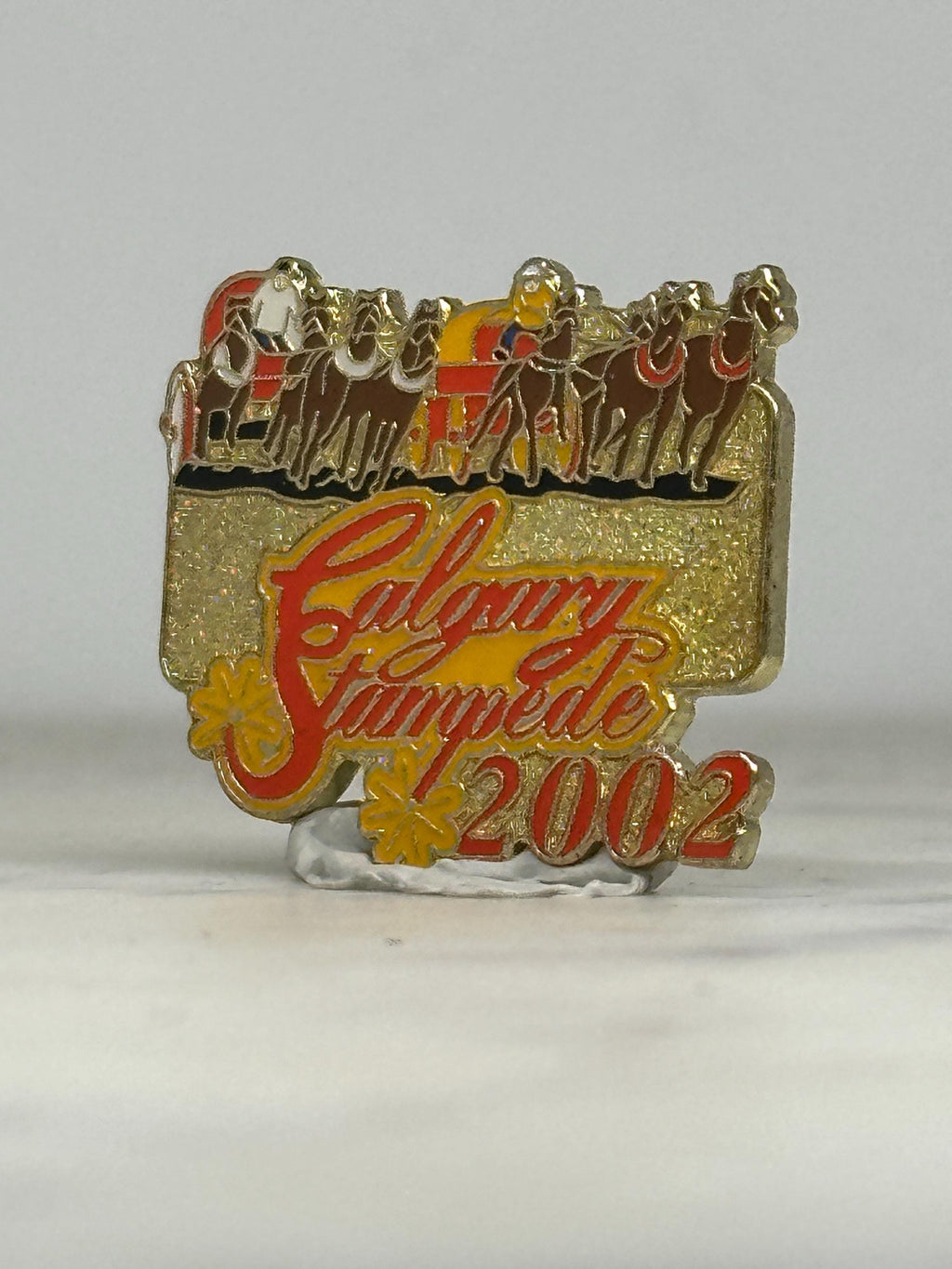 Calgary Stampede Pin: Gold Red Enamel - 2002 Rodeo Souvenir Accessory
