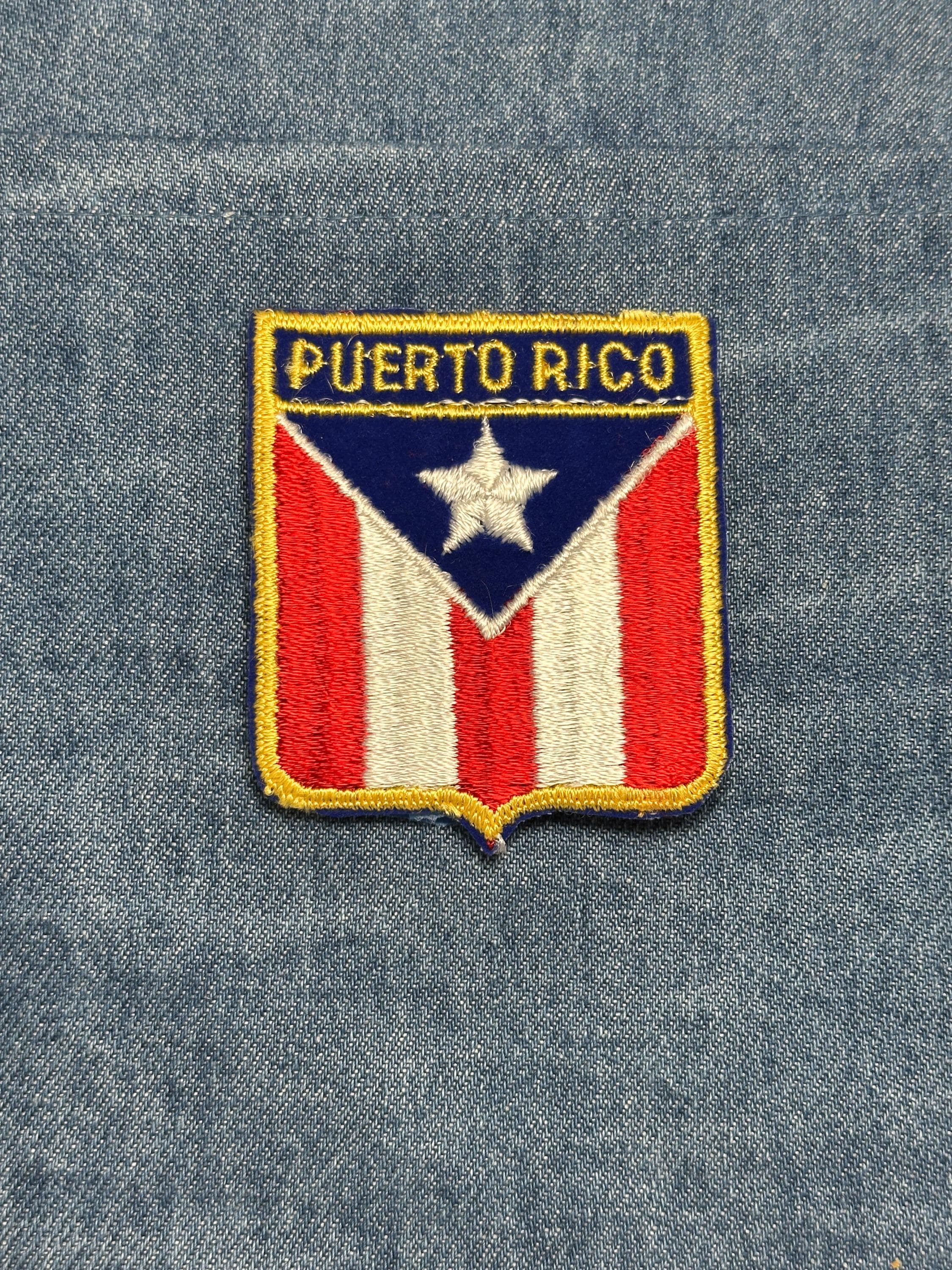 Puerto Rico Flag Iron On Patch: Embroidered Red White Blue - Vintage Travel Accessory