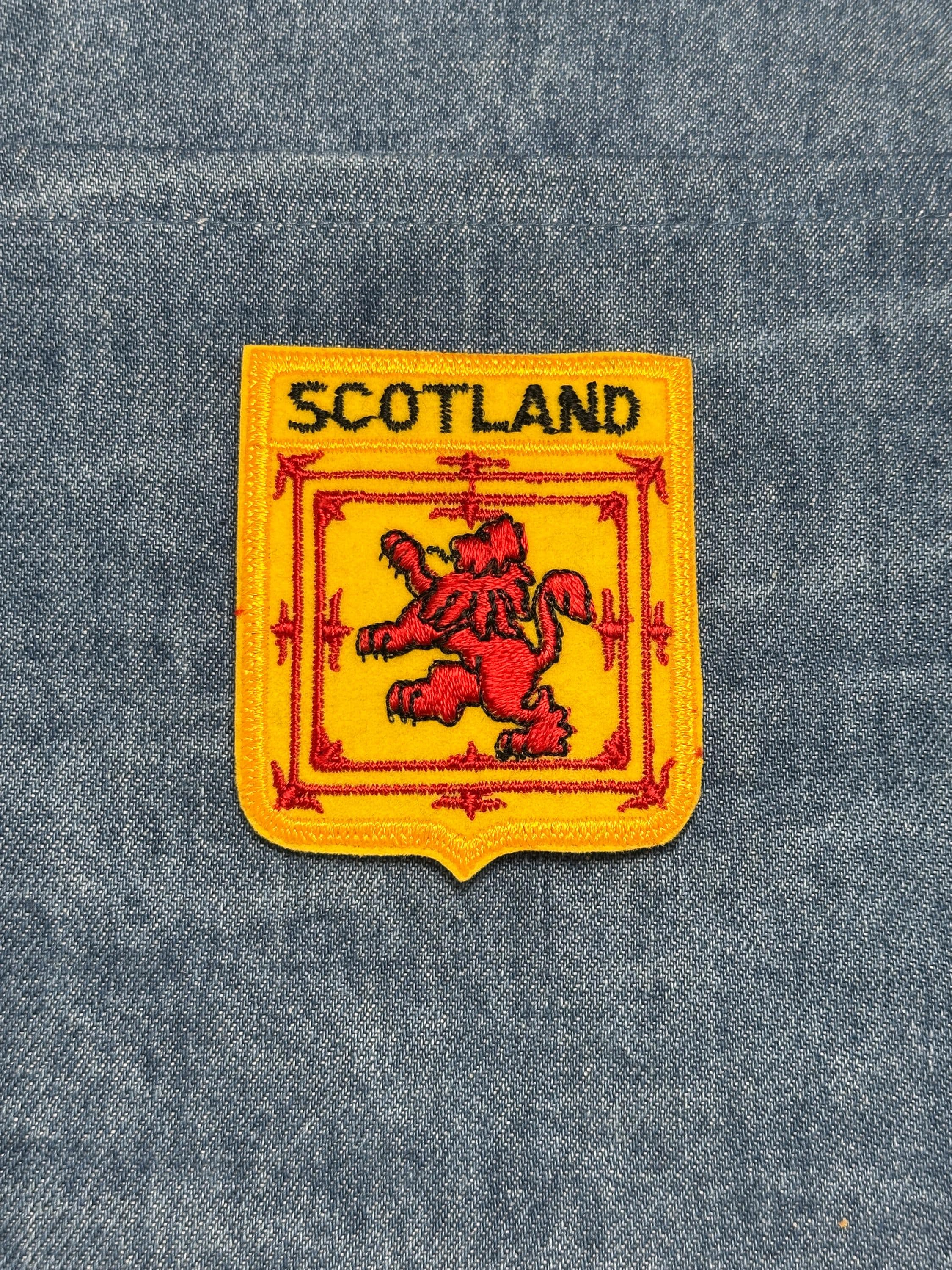Scotland Flag Iron On Patch: Yellow Red Embroidered Crest - Vintage Travel Accessory