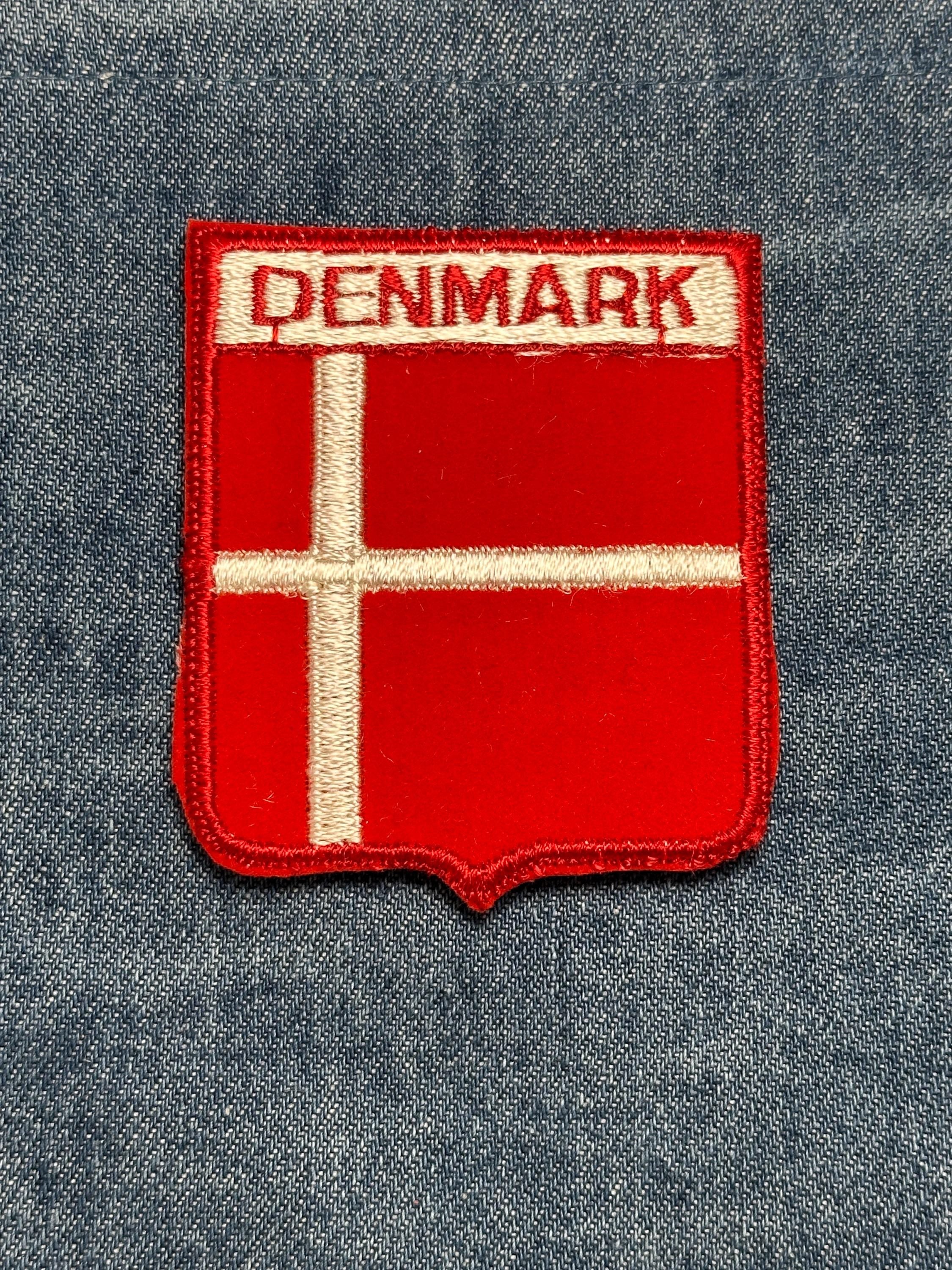 Denmark Flag Iron On Patch: Red & White Embroidered - Vintage Travel Souvenir