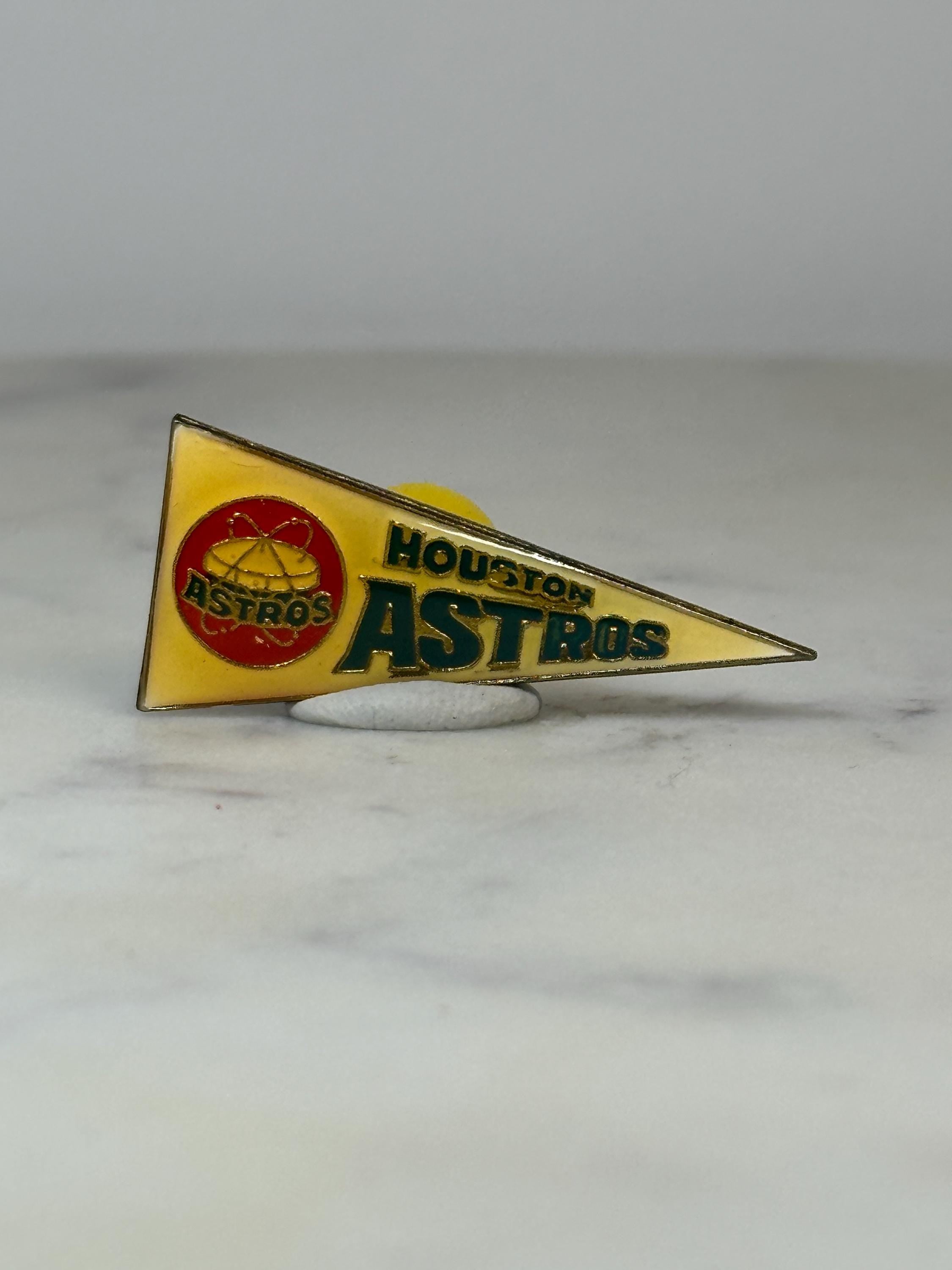 Houston Astros Pennant Pin: Yellow Enamel Vtg - Retro Baseball Accessory