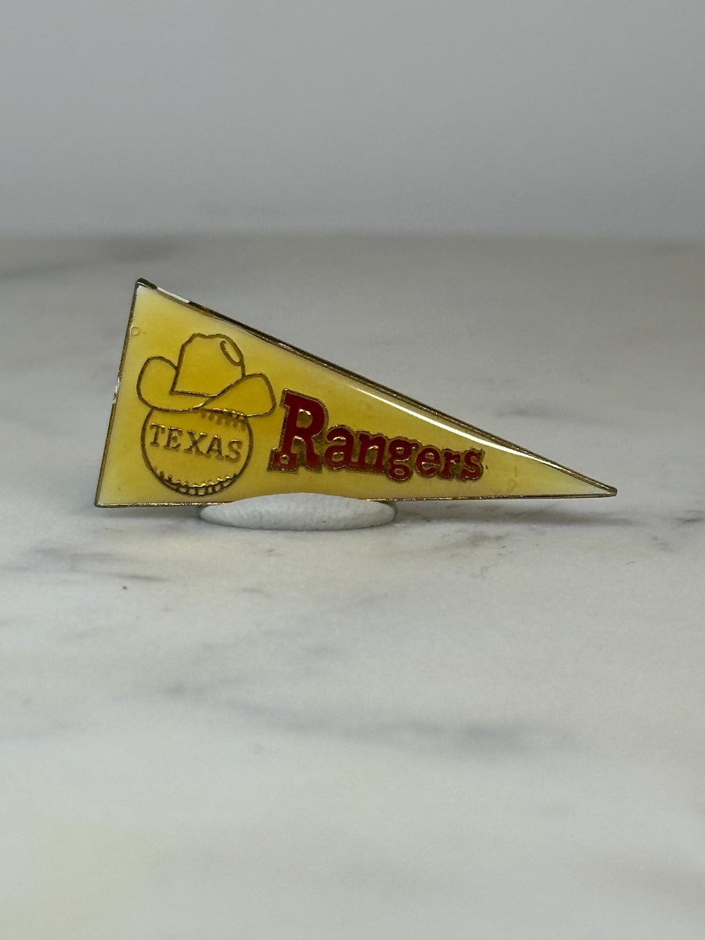Texas Rangers Pennant Pin: Yellow Red Enamel - Vintage Sports Accessory