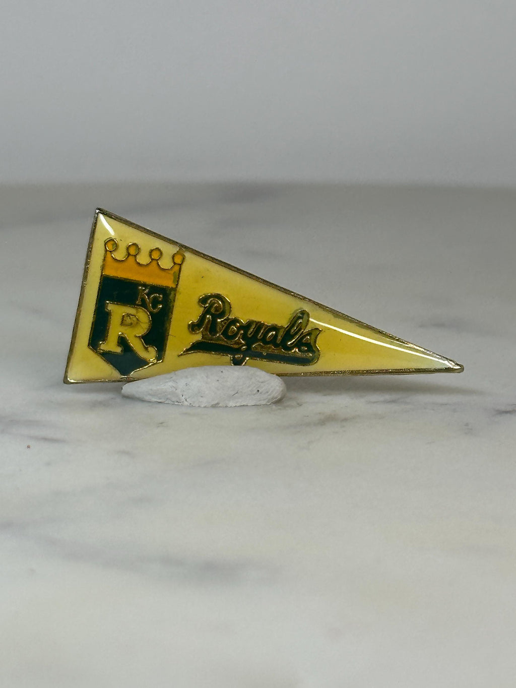 KC Royals Pennant Pin: Yellow & Green Enamel - Vintage Sports Accessory