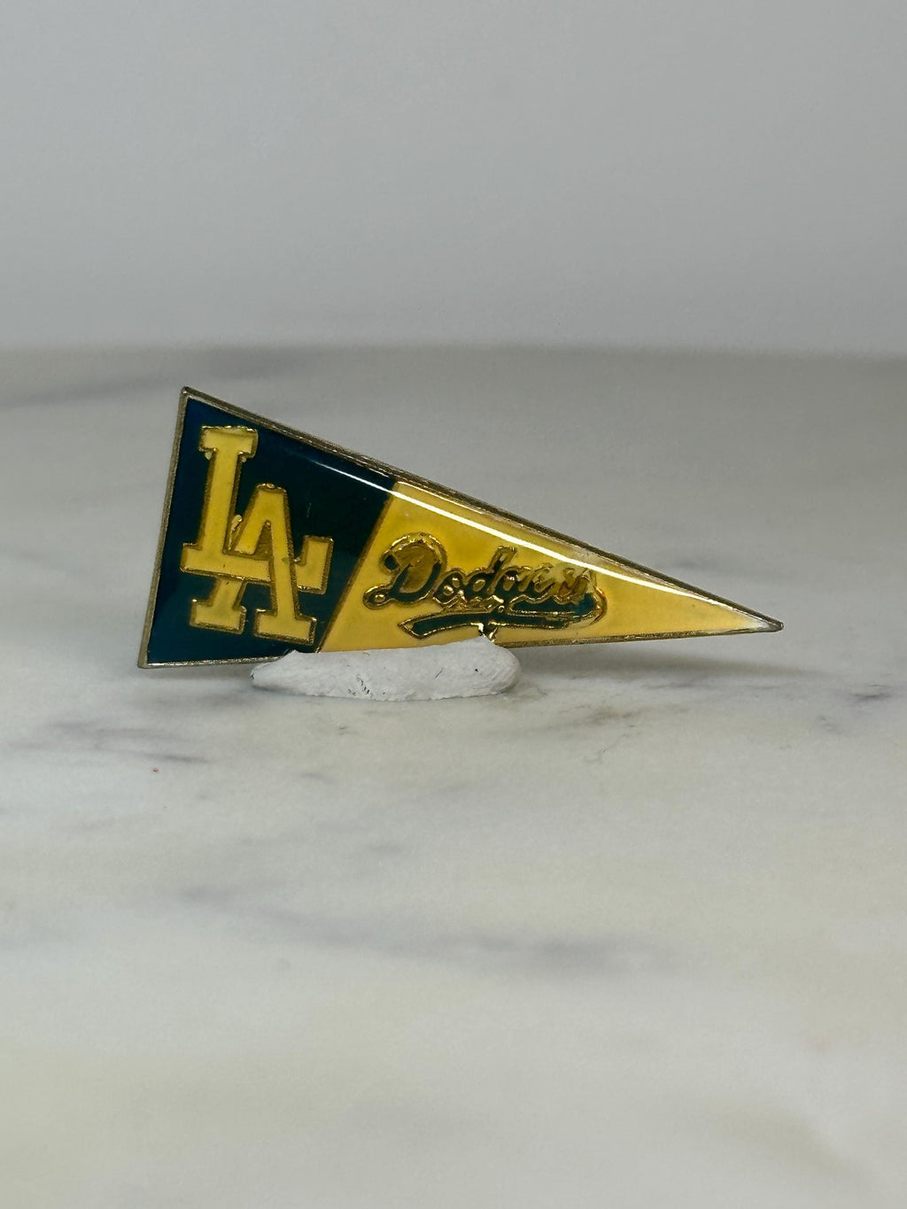 LA Dodgers Pennant Pin: Green & Yellow Enamel - Vintage Sports Accessory