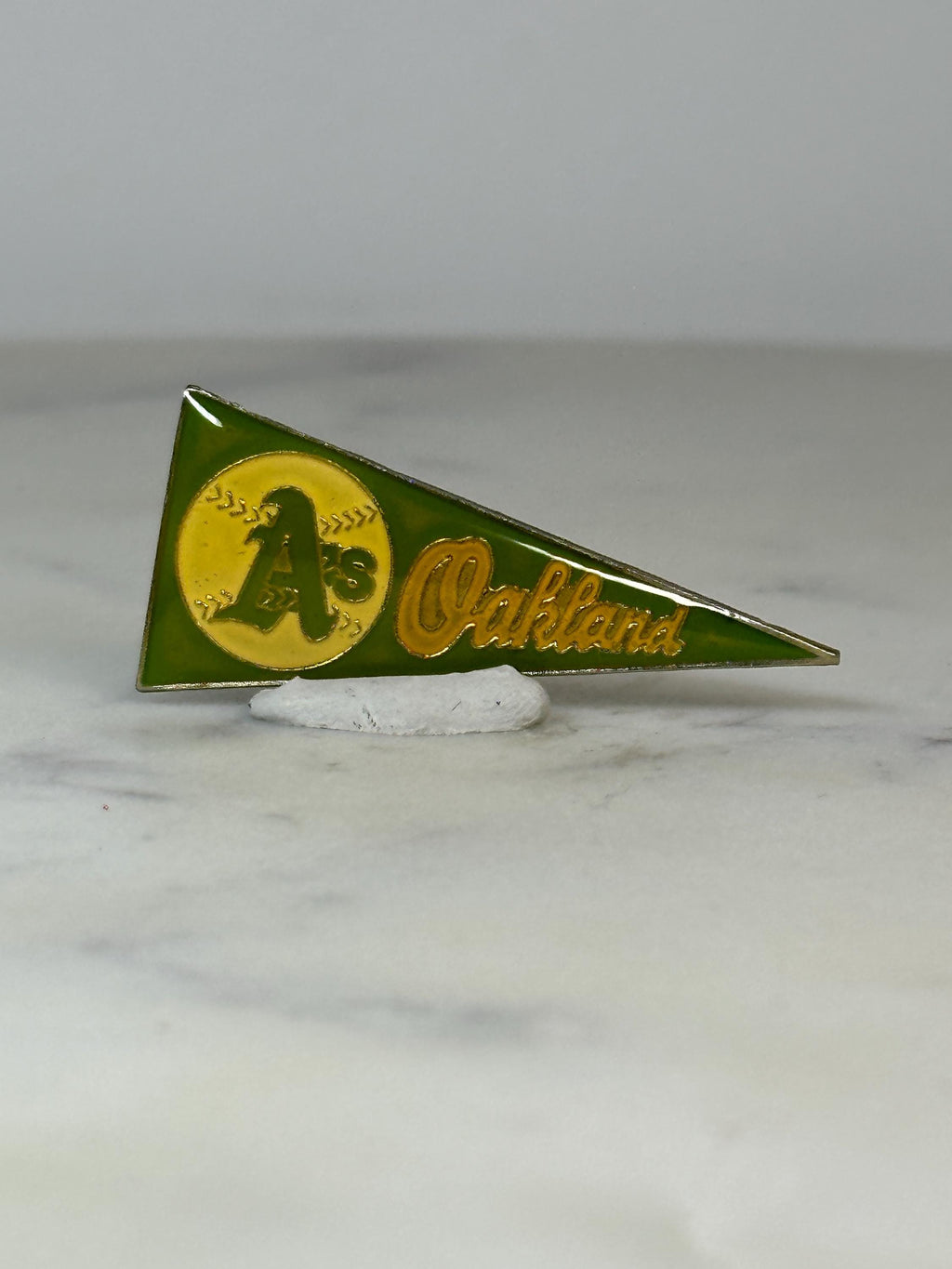 Oakland A's Pennant Pin: Green Yellow Enamel - Vintage Sports Accessory