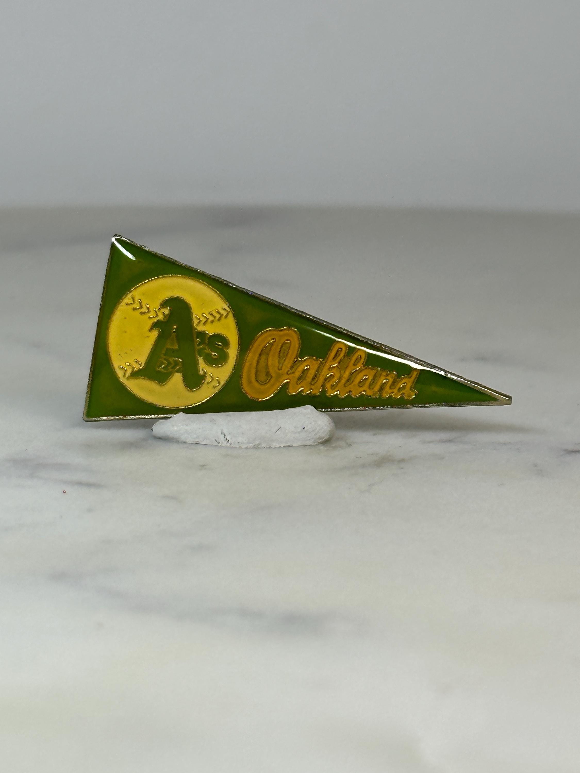 Oakland A's Pennant Pin: Green Yellow Enamel - Vintage Sports Accessory