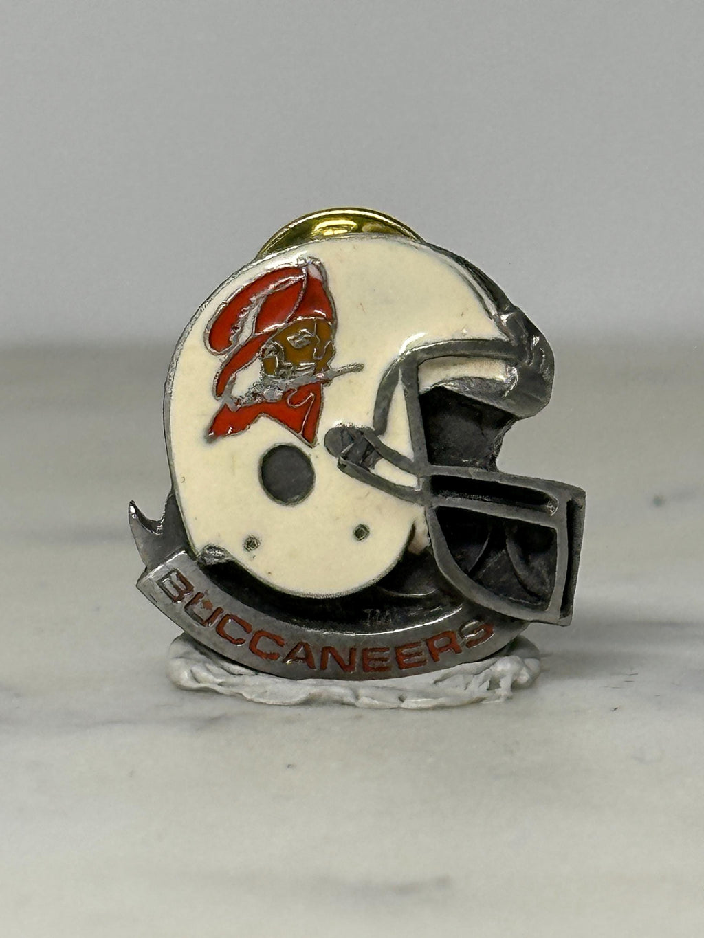 Tampa Bay Buccaneers Helmet Pin: White Enamel Pewter - Vintage NFL Accessory