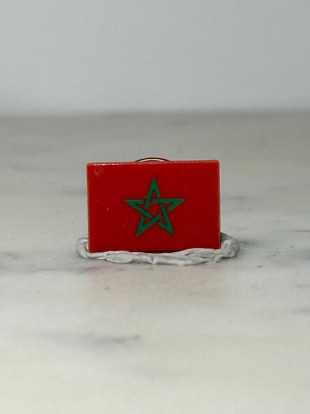 Morocco Flag Pin: Red Enamel with Green Star - Vintage Travel Accessory