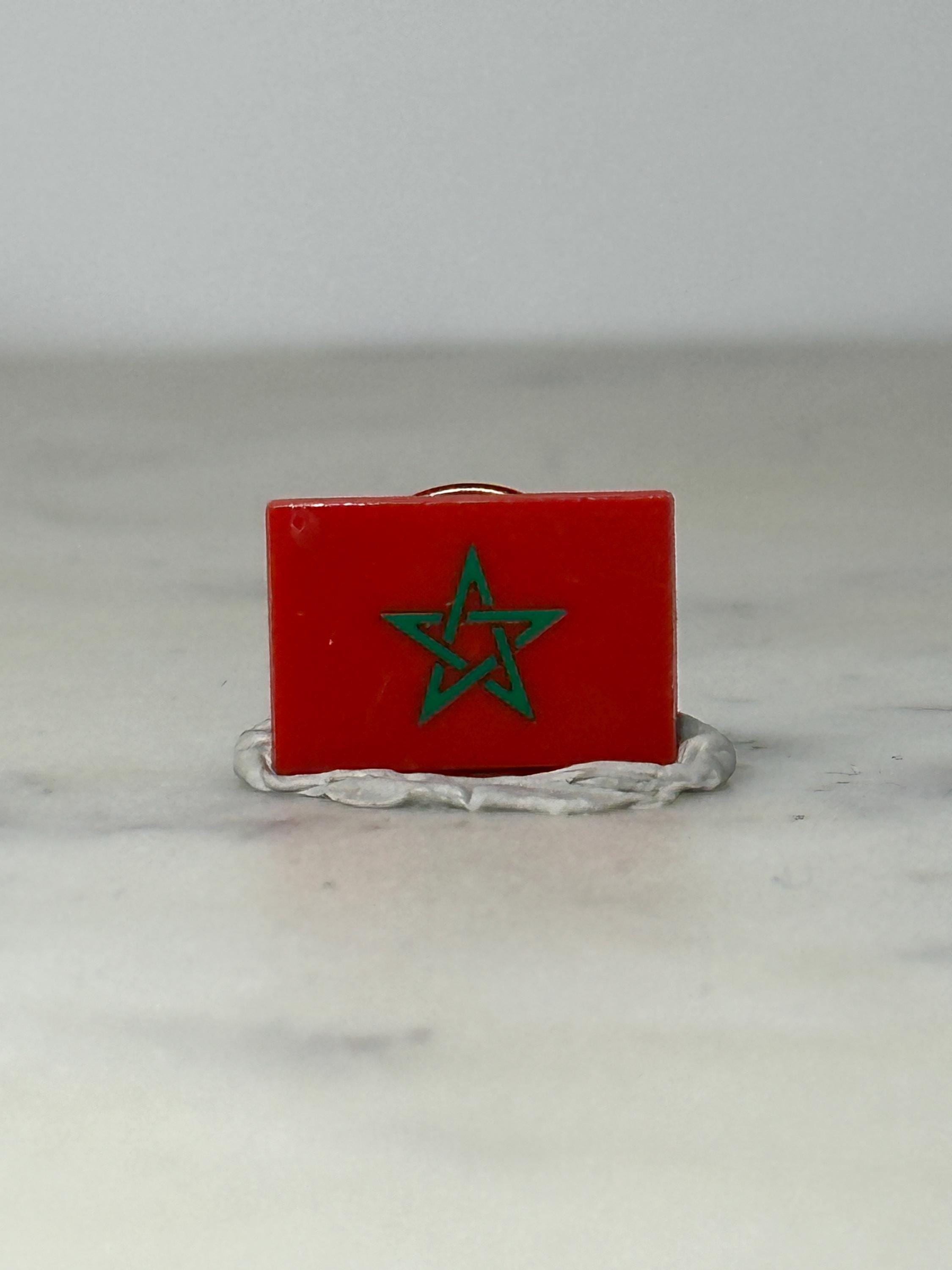Morocco Flag Pin: Red Enamel with Green Star - Vintage Travel Accessory