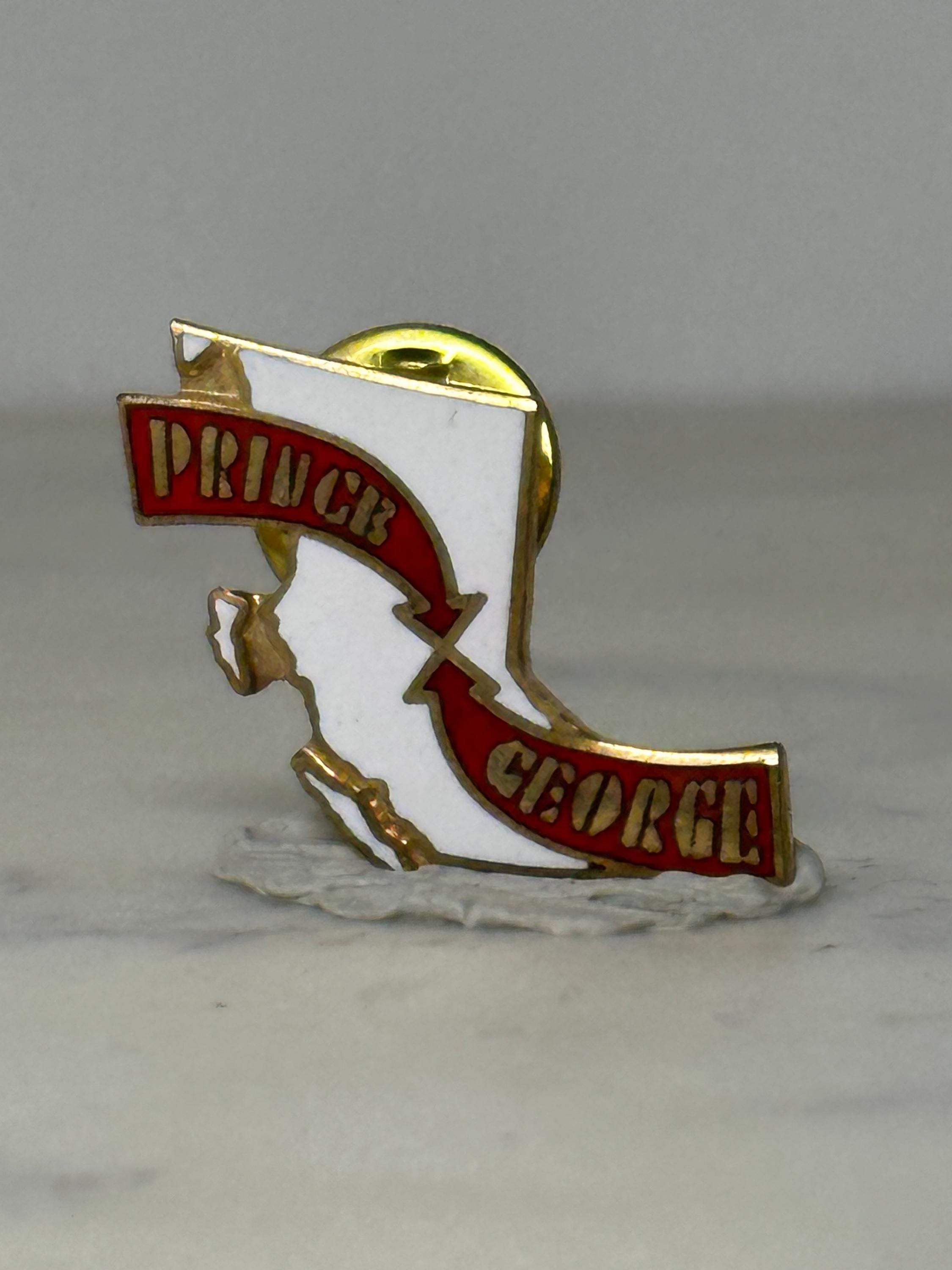 Prince George Lapel Pin: Red & White Enamel - Vintage Souvenir Accessory