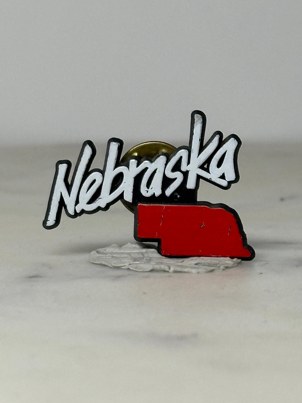 Nebraska State Lapel Pin: Red & White Enamel - Vintage Travel Accessory