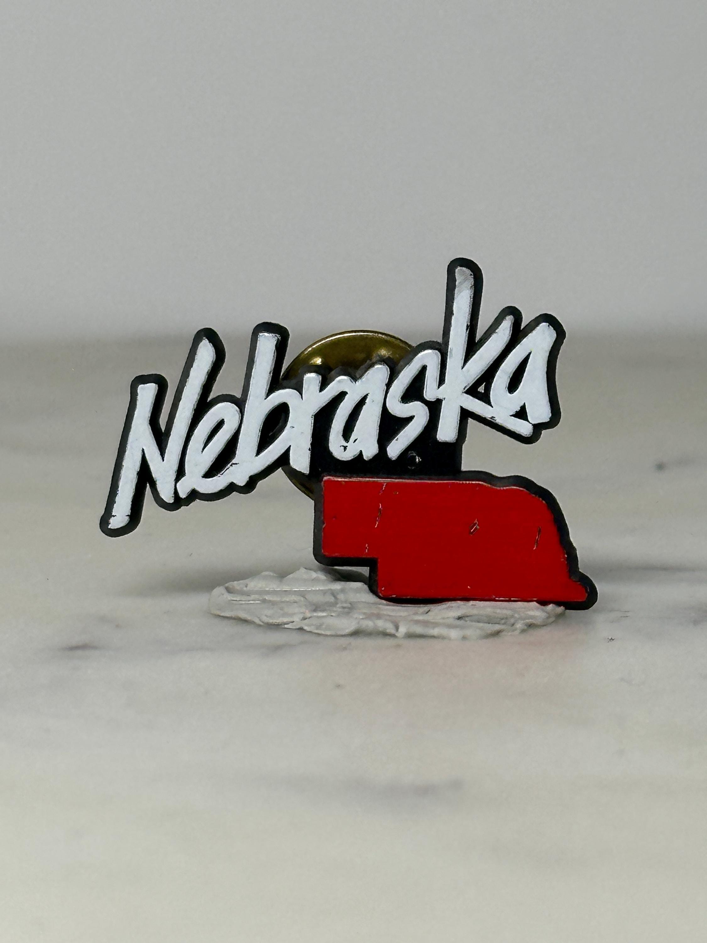 Nebraska State Lapel Pin: Red & White Enamel - Vintage Travel Accessory
