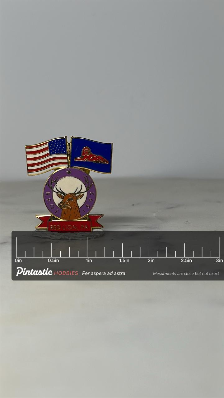 Red Lion PA BPOE Pin: Gold Enamel Finish - Patriotic Lodge Accessory with ruler overlay for size reference